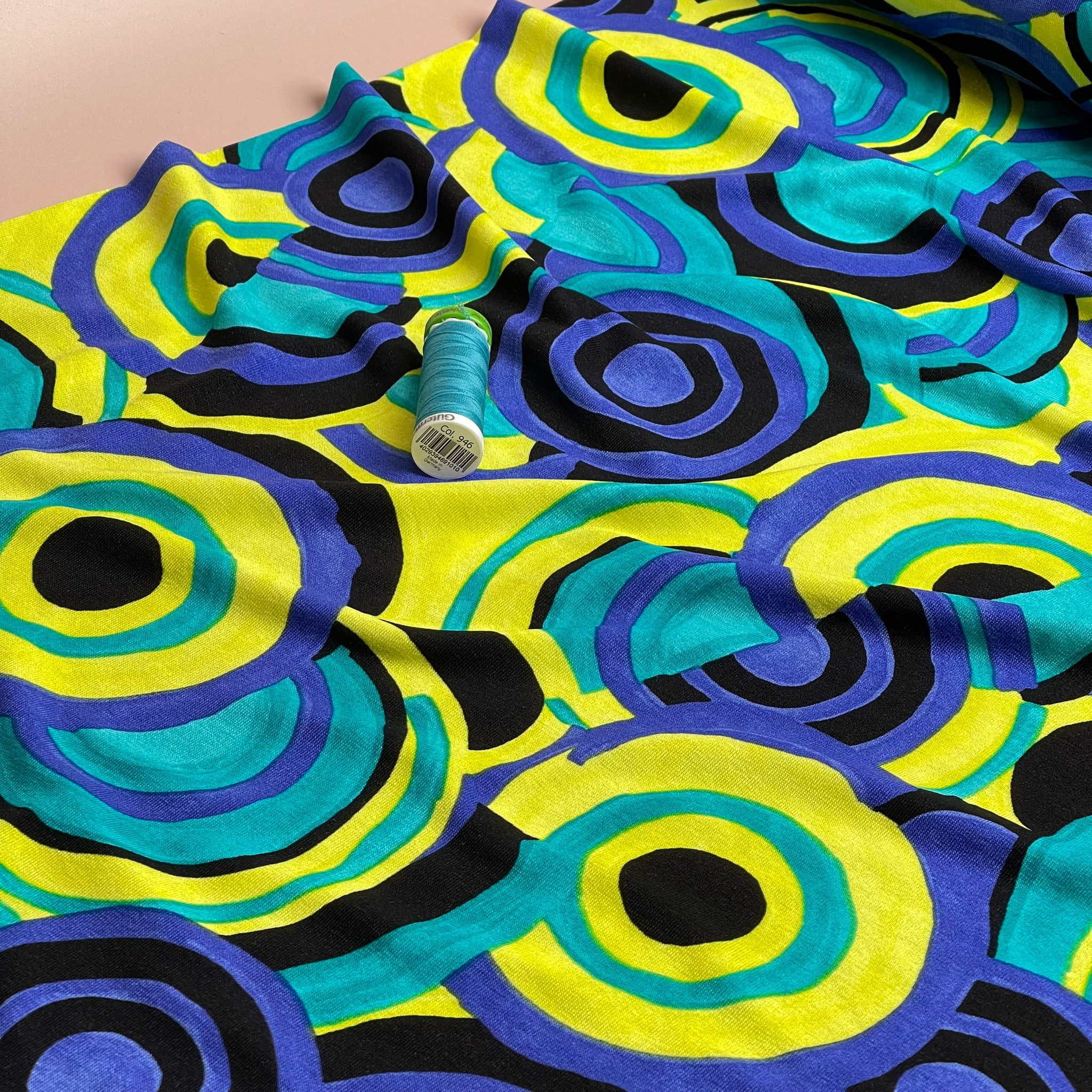 Irregular Circles in Ocean Wave Viscose Jersey Fabric