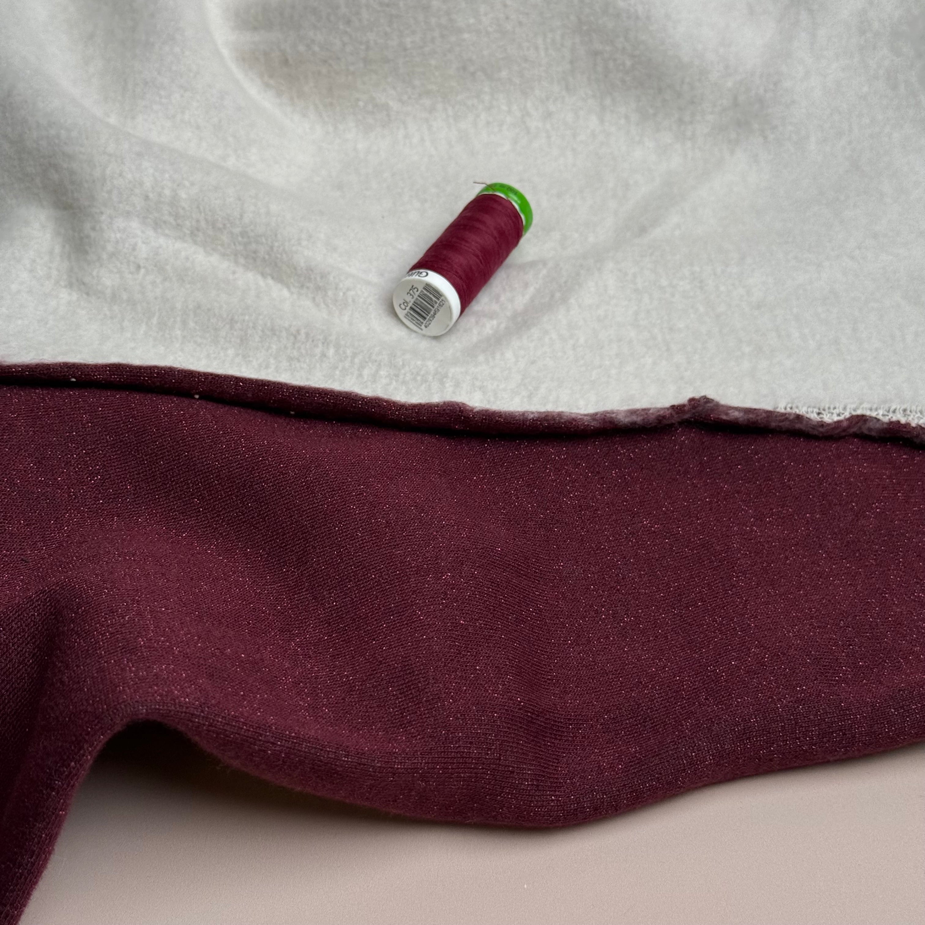 Sparkle Burgundy Cotton Sweat-Shirting with Lurex