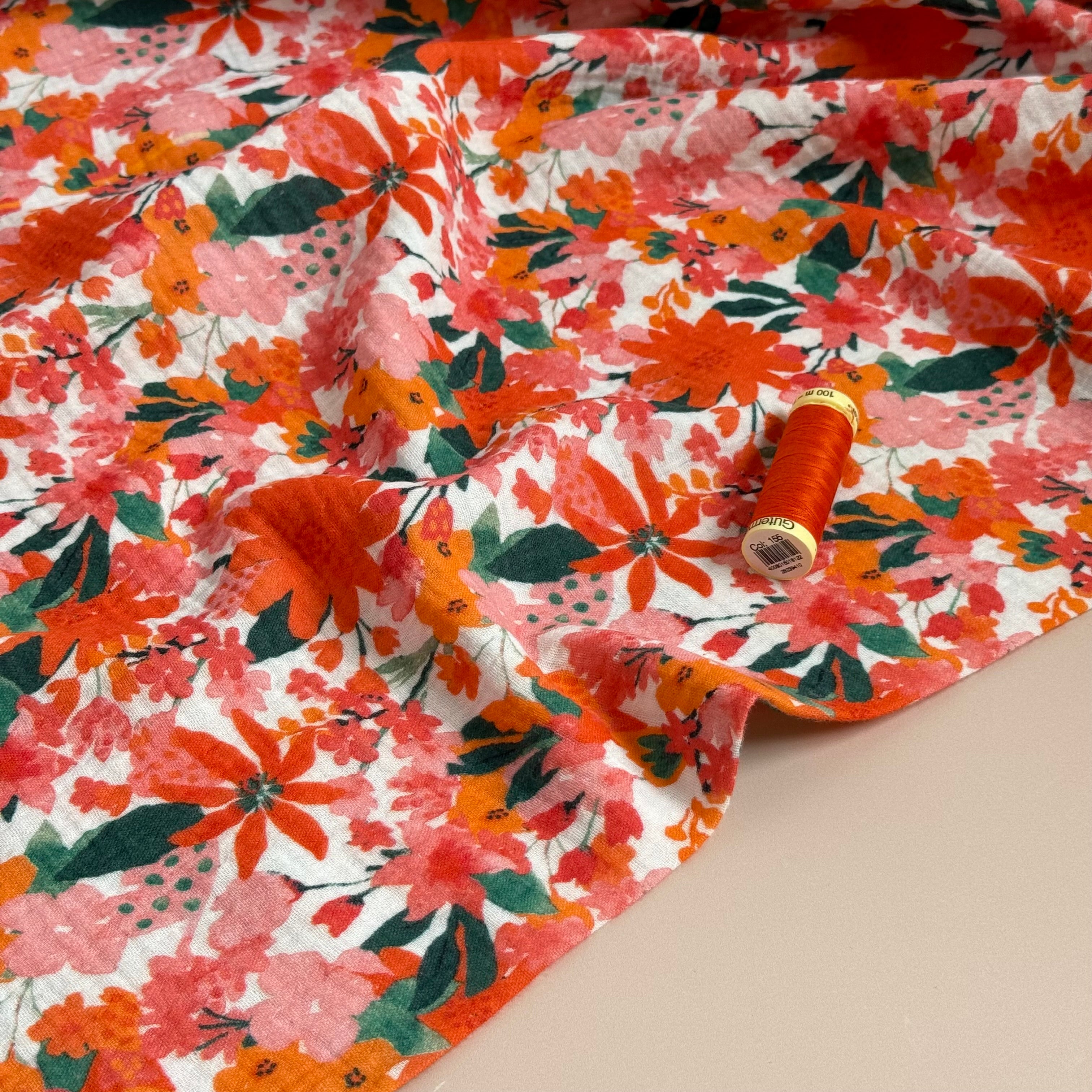Orange Flowers Cotton Double Gauze