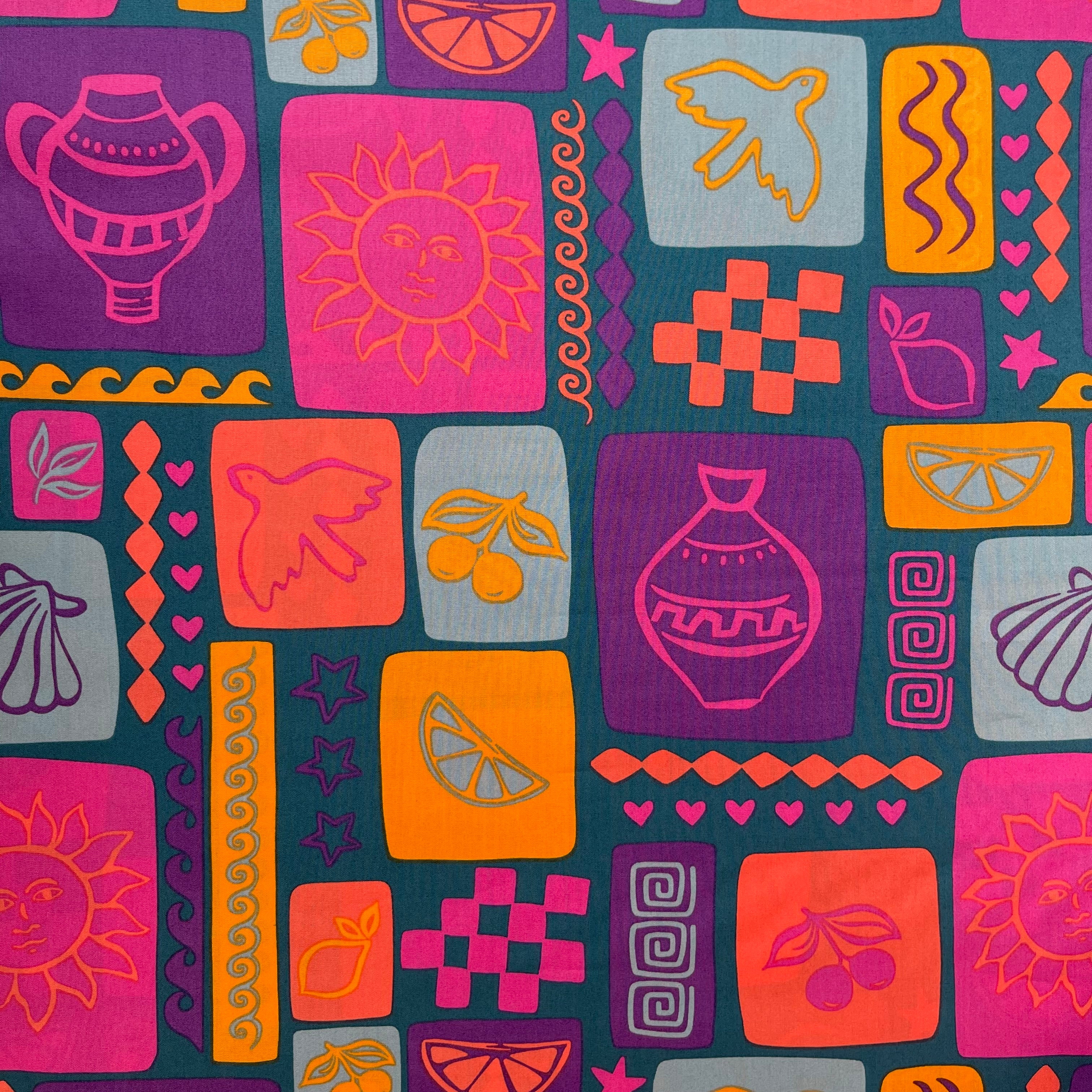 Funky Patchwork Postcard Fine Cotton Poplin Fabric