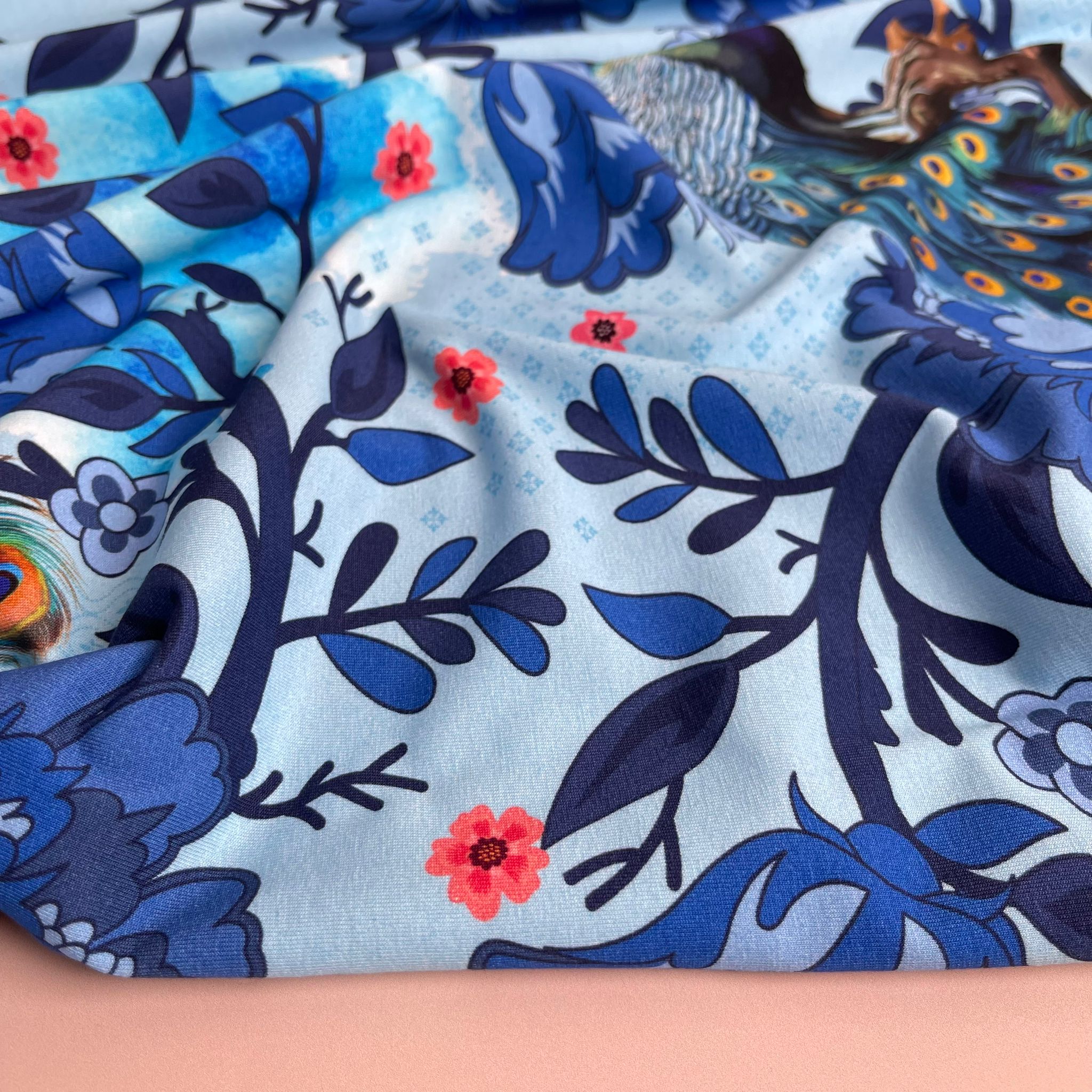 Danish Design - Majestic Peacock Cotton Jersey Fabric