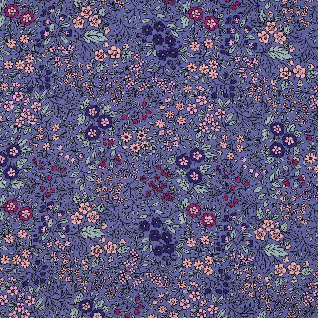 Ditsy Flowers on Purple LENZING™ ECOVERO™ Viscose Fabric