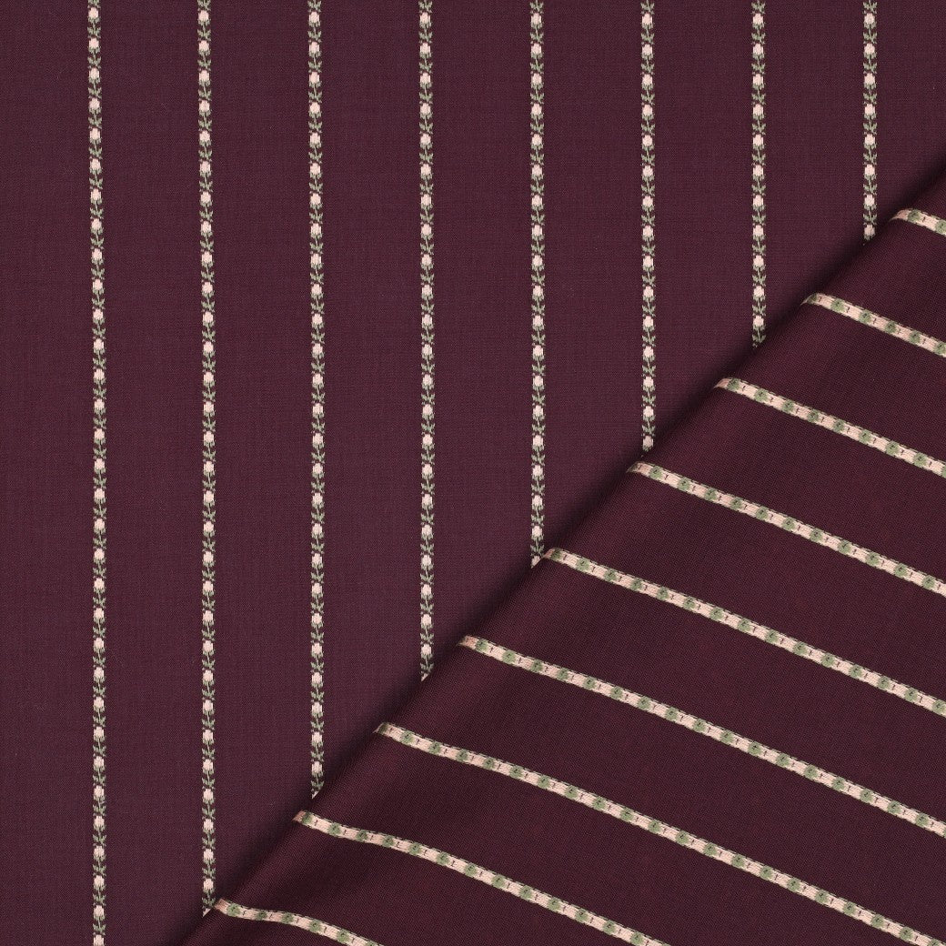 Flowers in Stripes Burgundy Cotton Jacquard Fabric