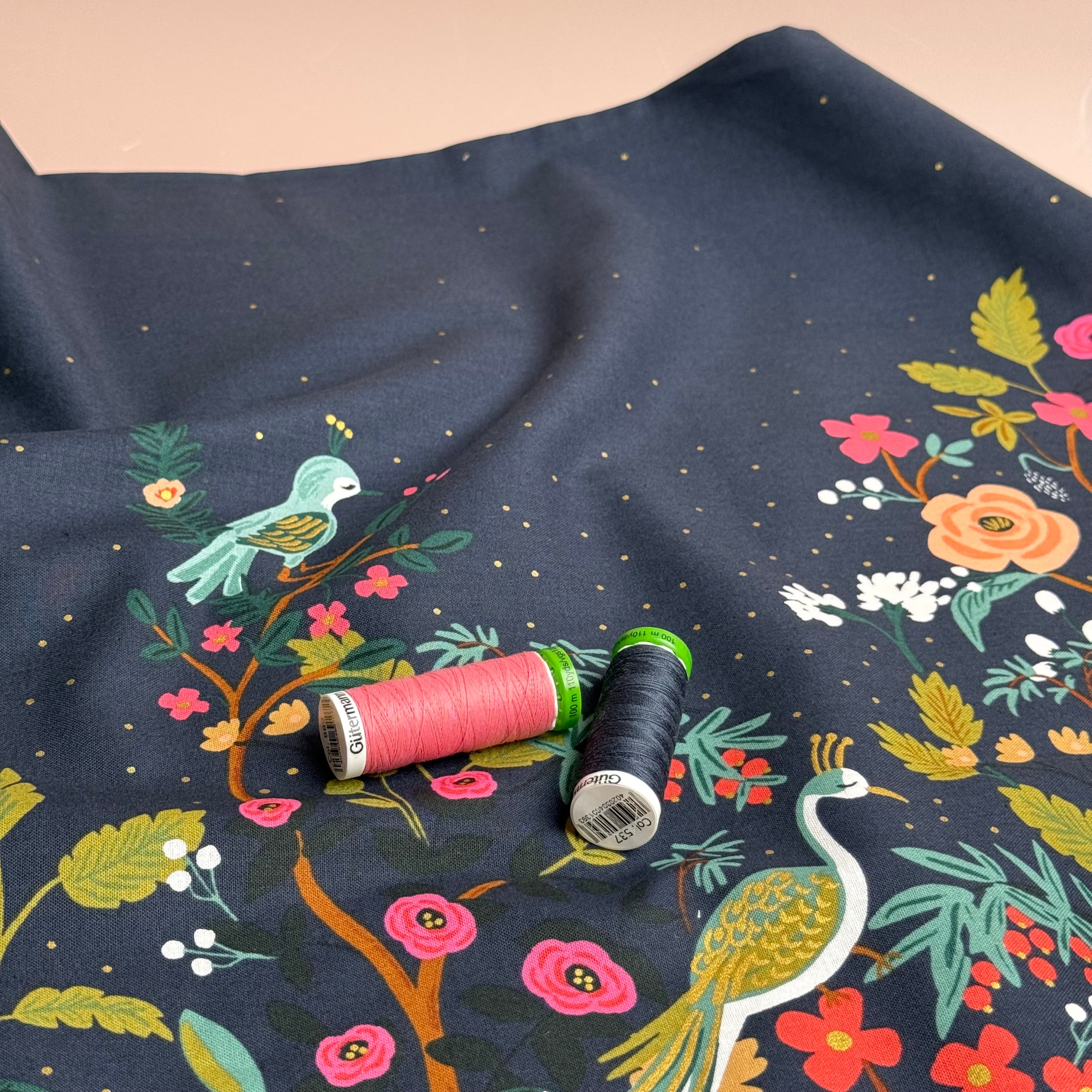 Rifle Paper Co - Growing Garden Navy Cotton Border Print with Metallic Gold