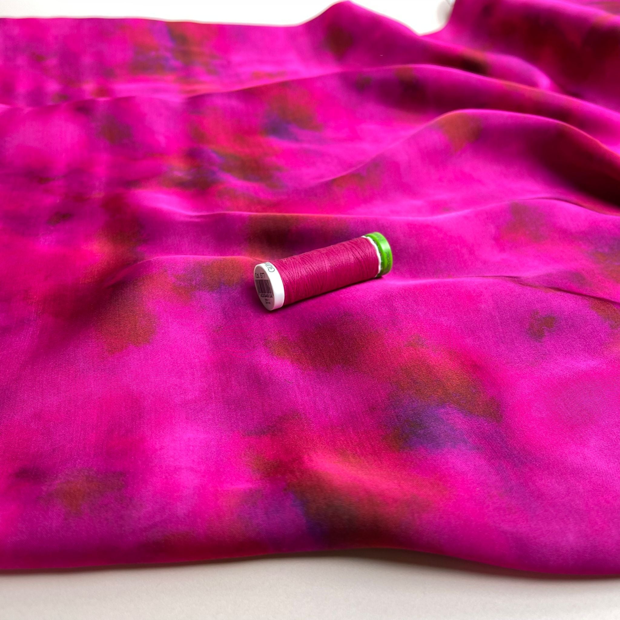 Abstract Magenta Viscose Sateen Fabric