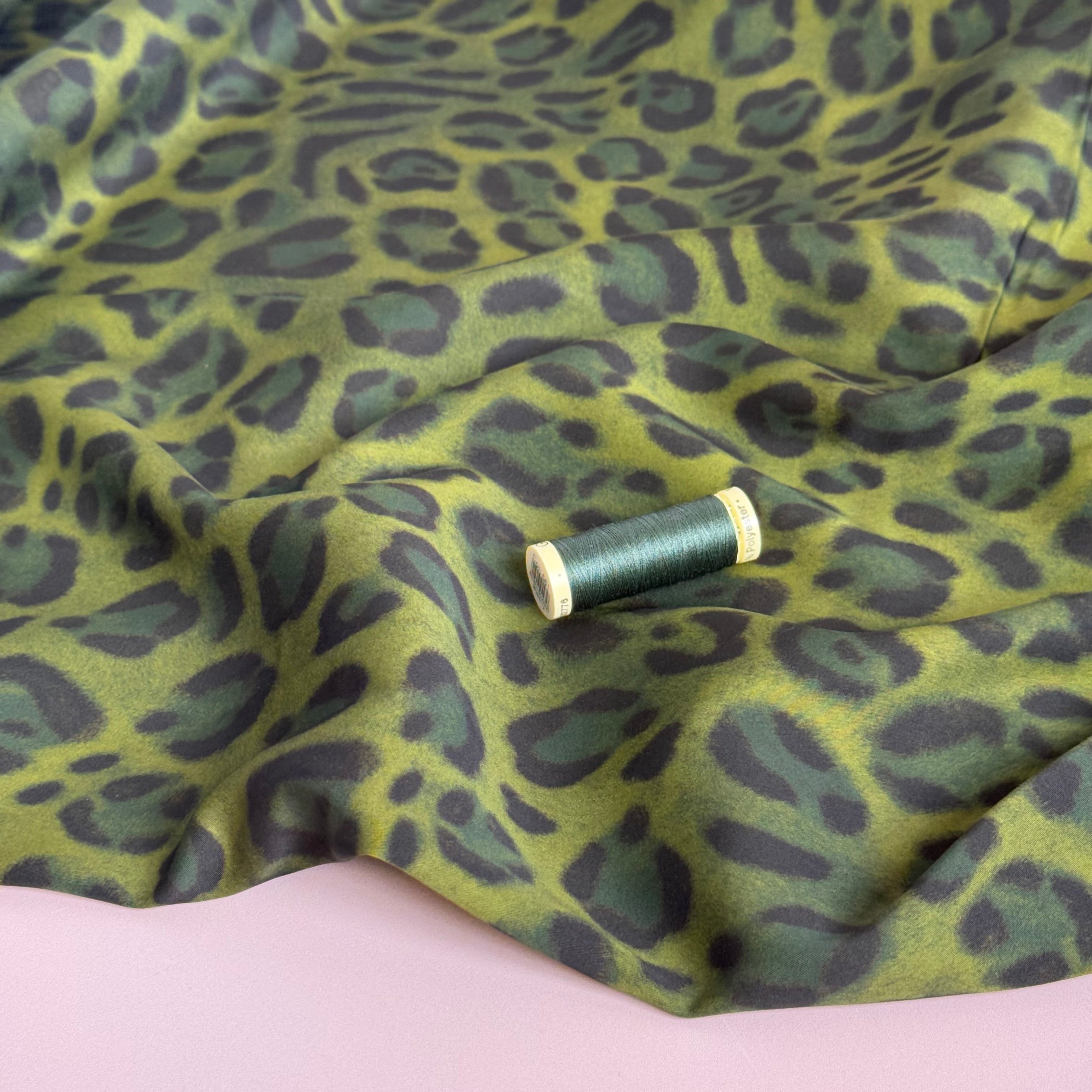 Animal Print Green Viscose Sateen Fabric