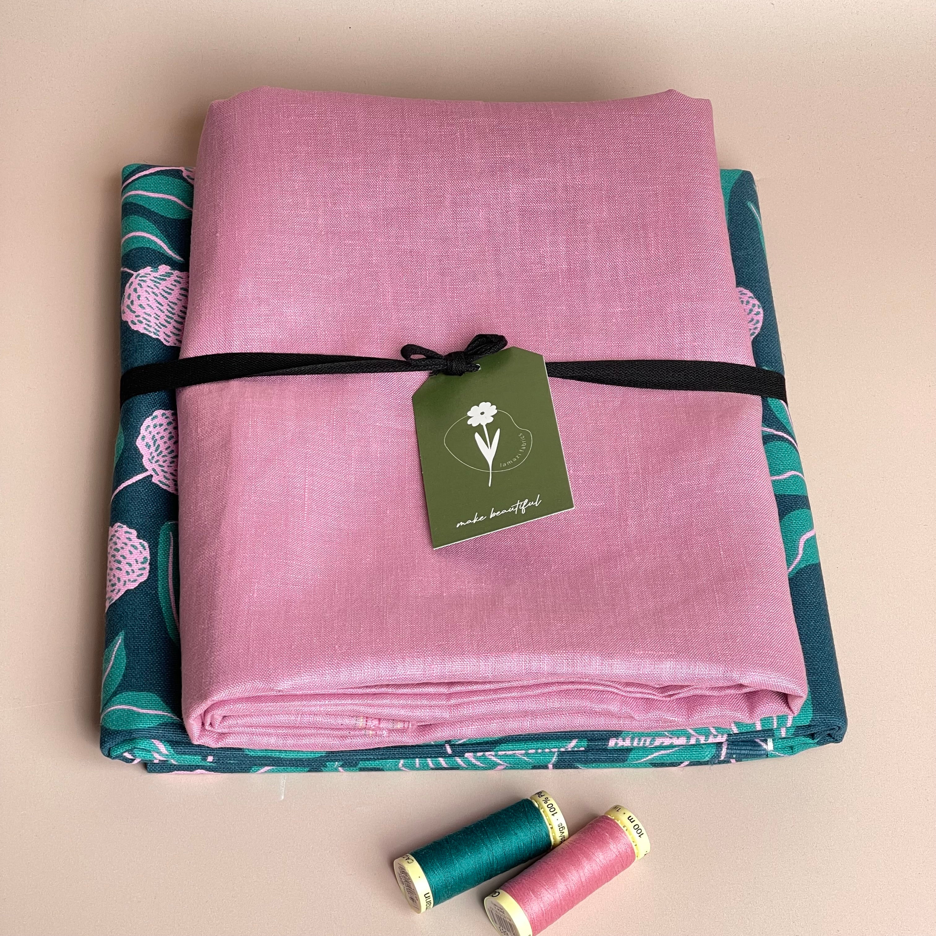 Make an Outfit Colour Bundle - Vines Teal Cotton Canvas with Pure Fine Linen