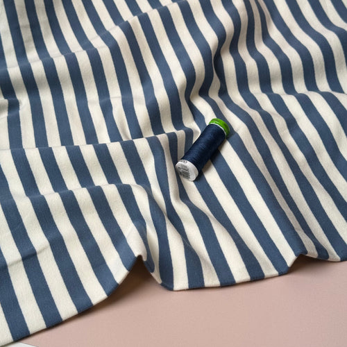 Yarn Dyed Blue Moon Stripes Looped Back Cotton French Terry