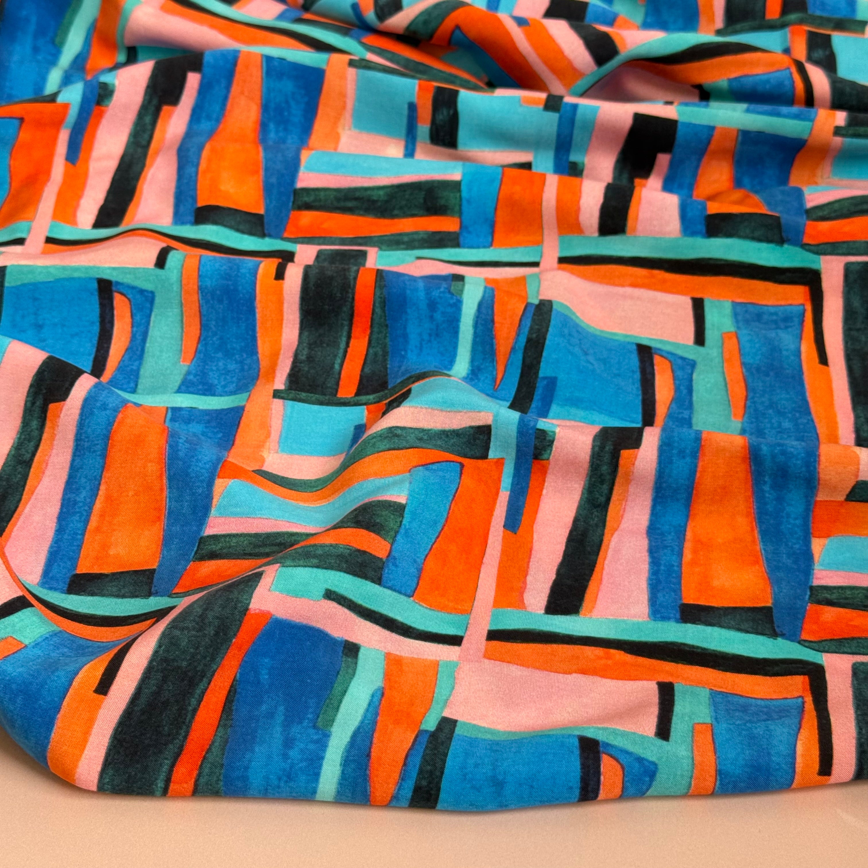 Abstract City Viscose Poplin Fabric