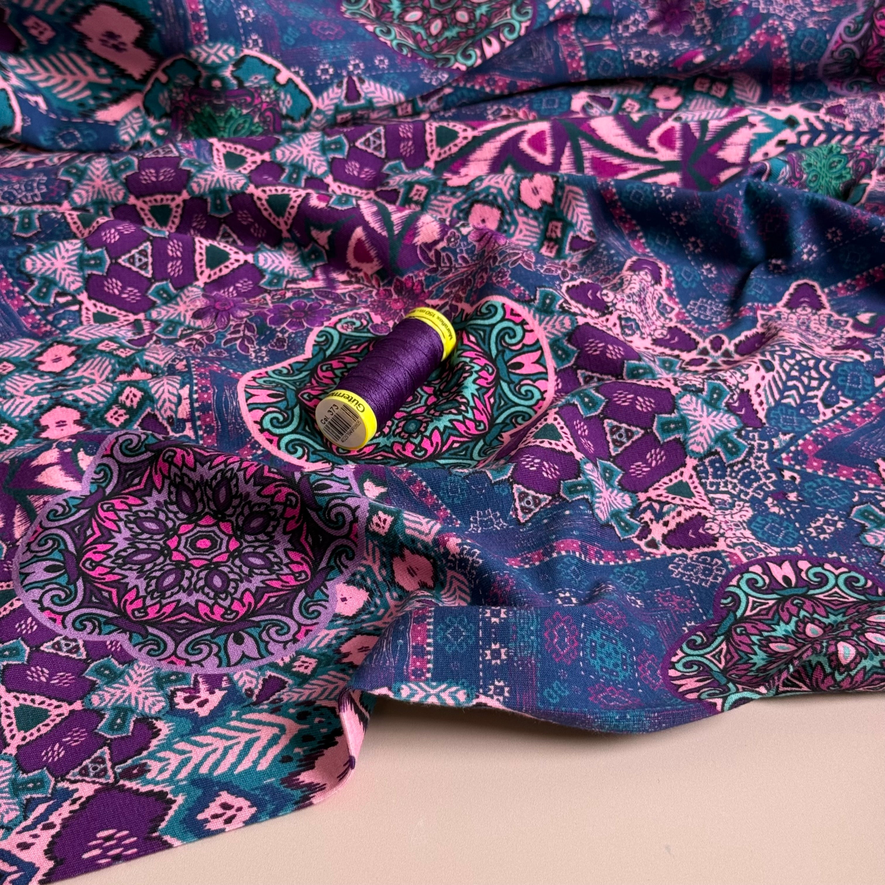 Ornamental Deco Purple Cotton Jersey Fabric