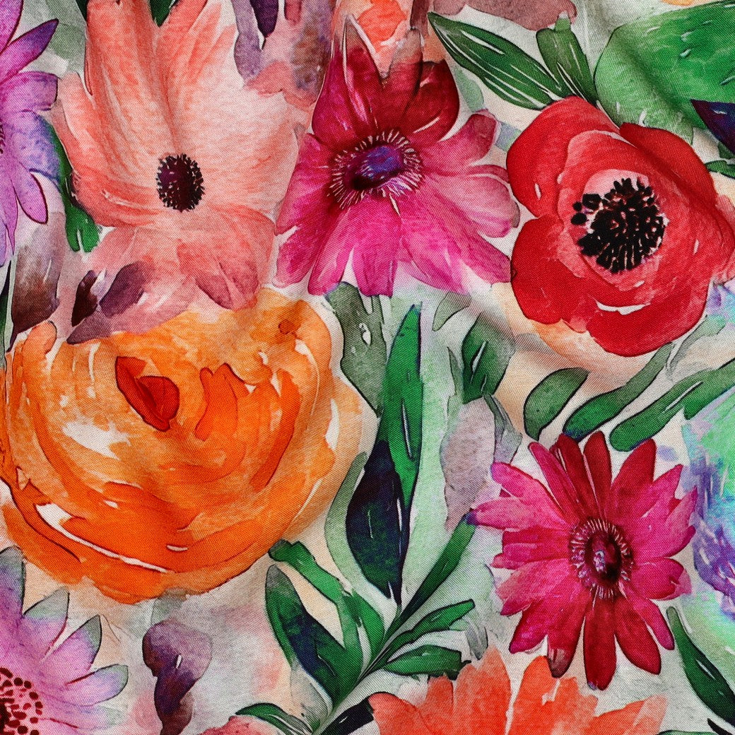 Painted Spring Garden Viscose Fabric