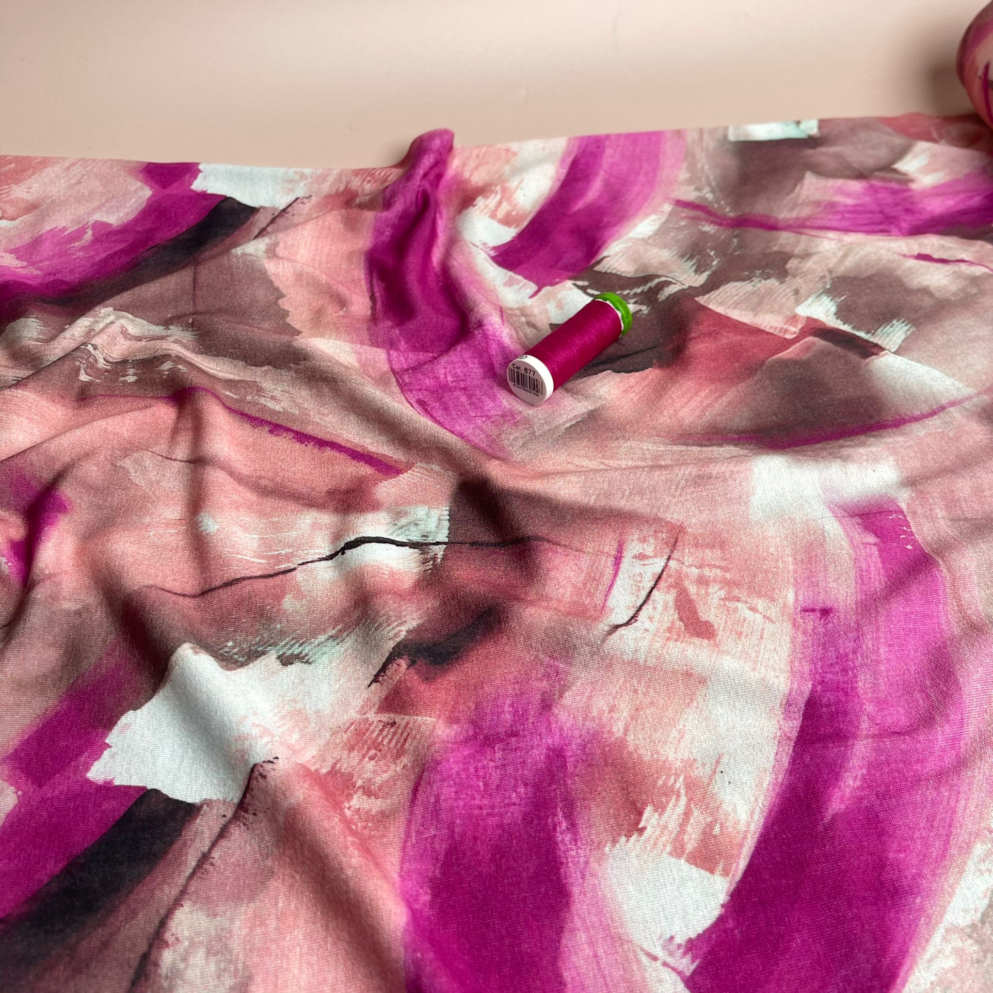 Abstract Painting in Fuchsia and Rose Viscose Jersey Fabric