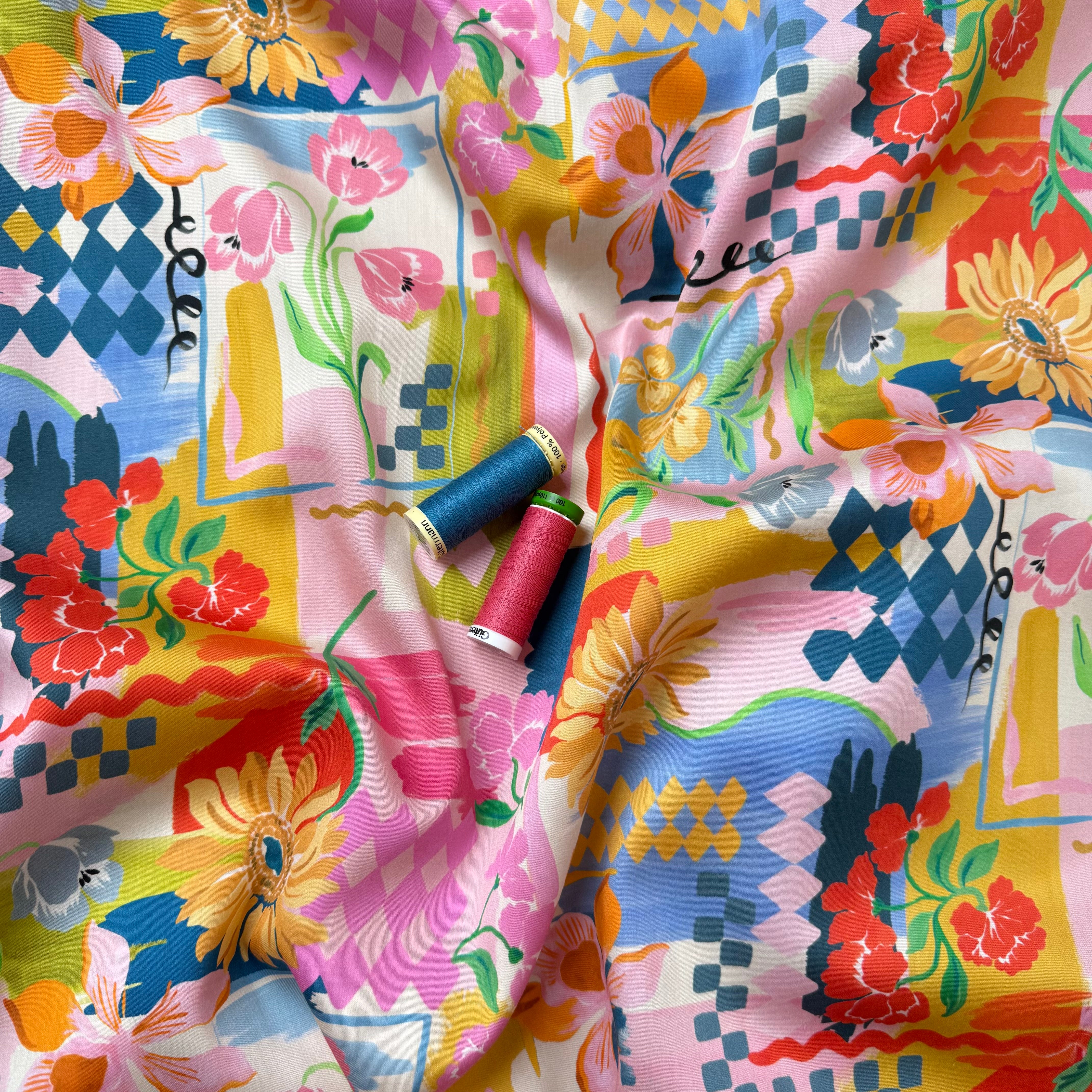Holiday Patchwork Postcard Spring Cotton Sateen Fabric