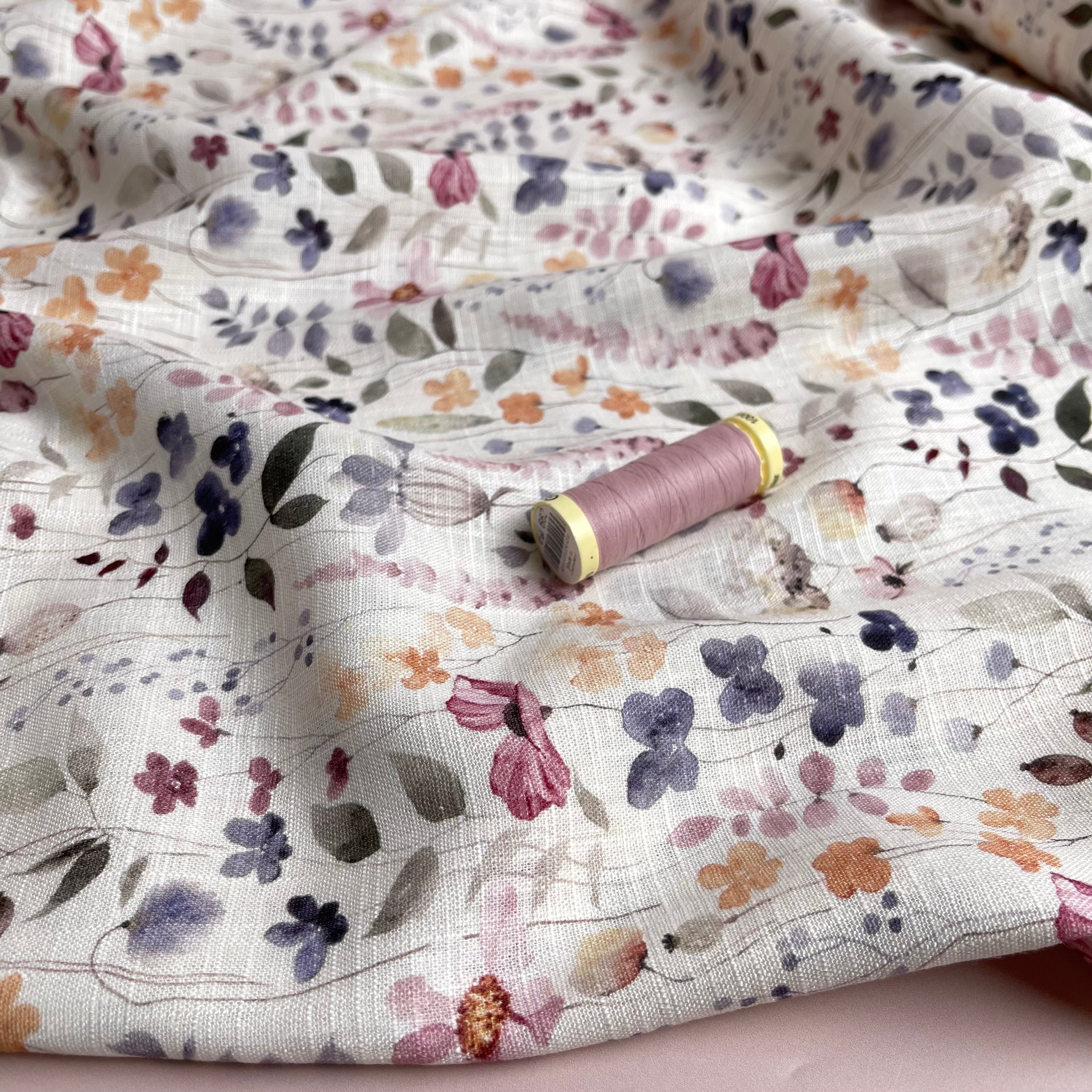 Watercolour Flowers Linen Viscose Blend Fabric