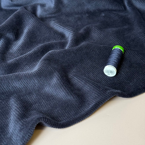 Ribbed Velvet Jersey in Dark Navy