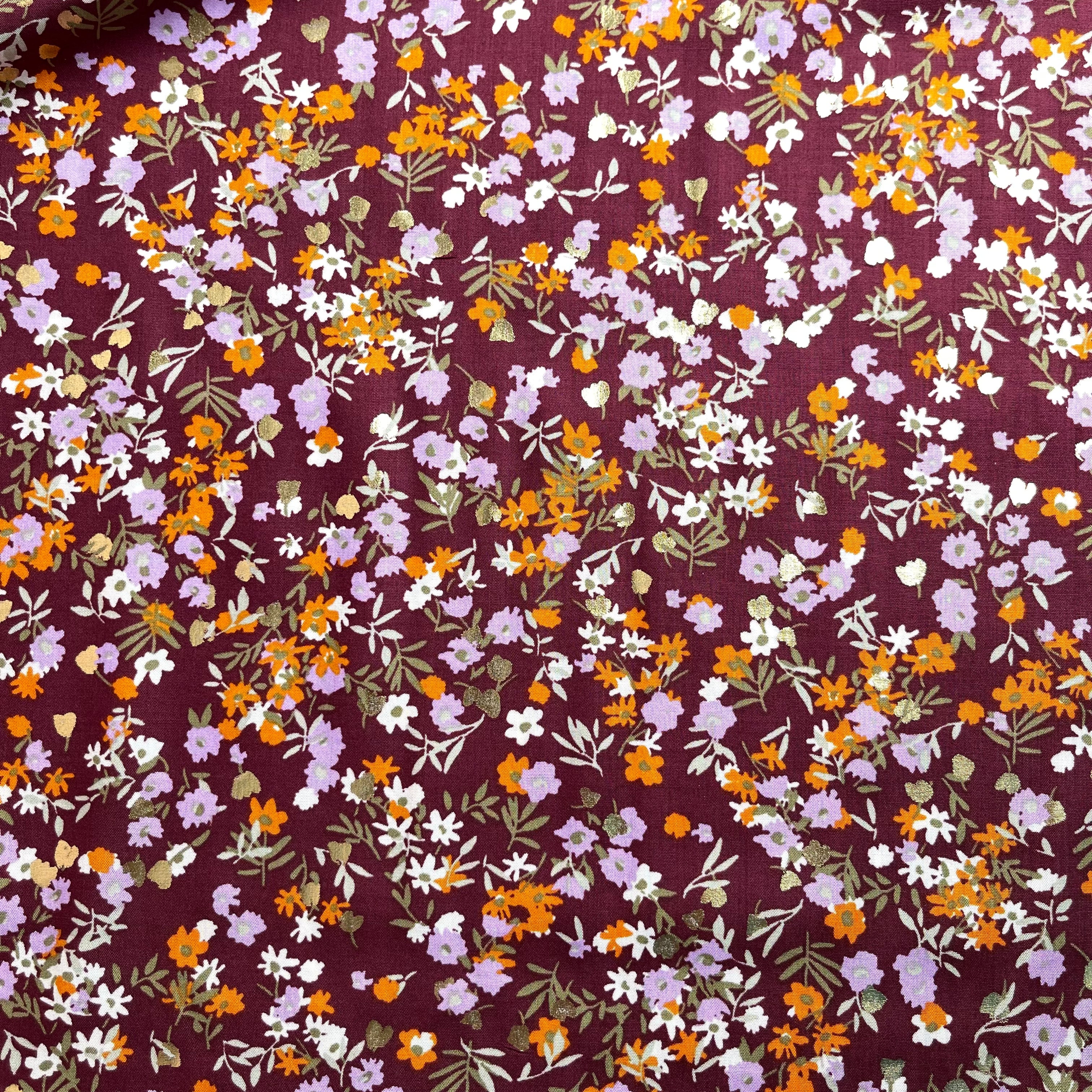 Sparkle Flowers on Red Wine Viscose Fabric