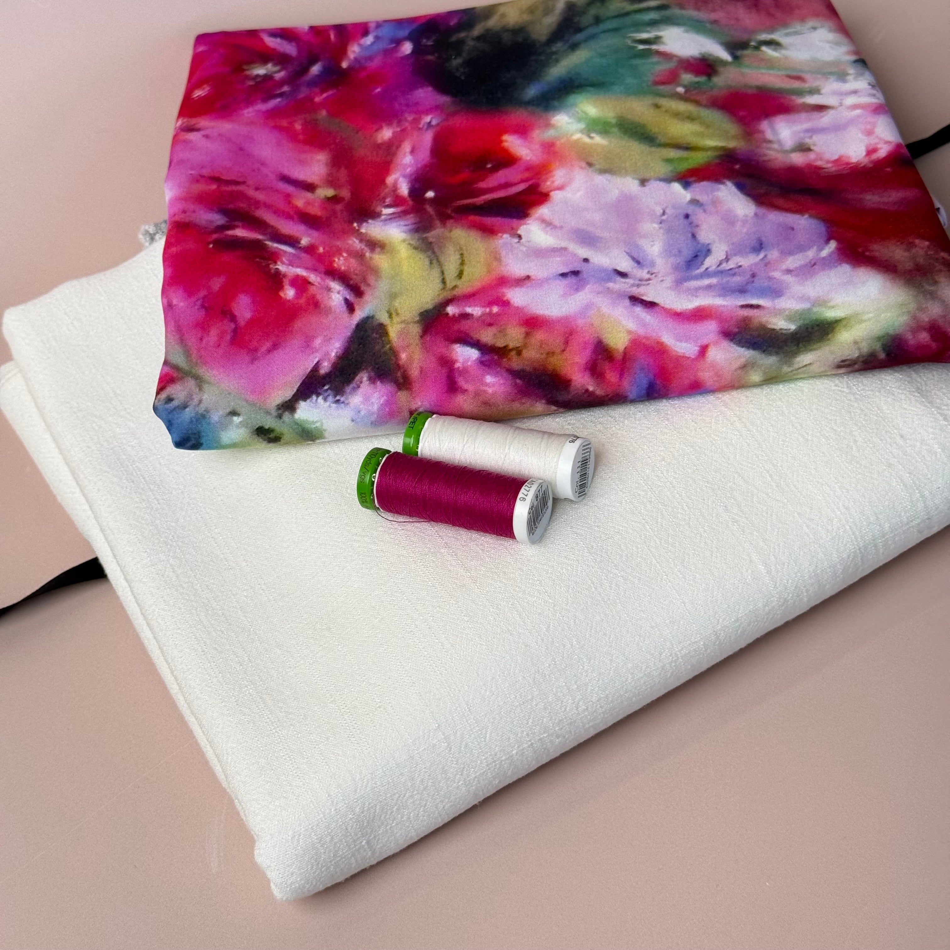 Make an Outfit Colour Bundle - Abstract Watercolour Florals Viscose with Off-White Flow Linen Blend