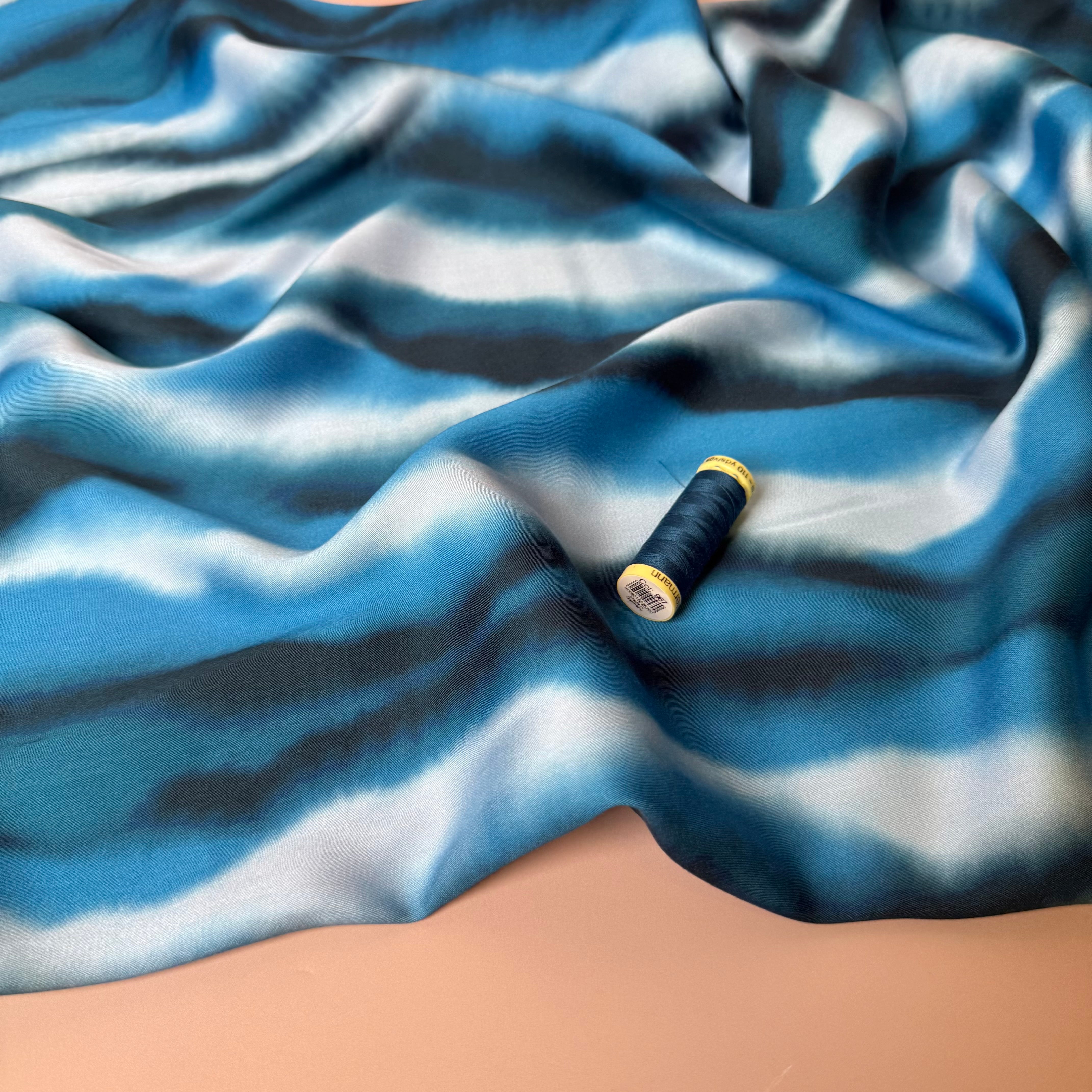 Ocean Waves Viscose Sateen Fabric