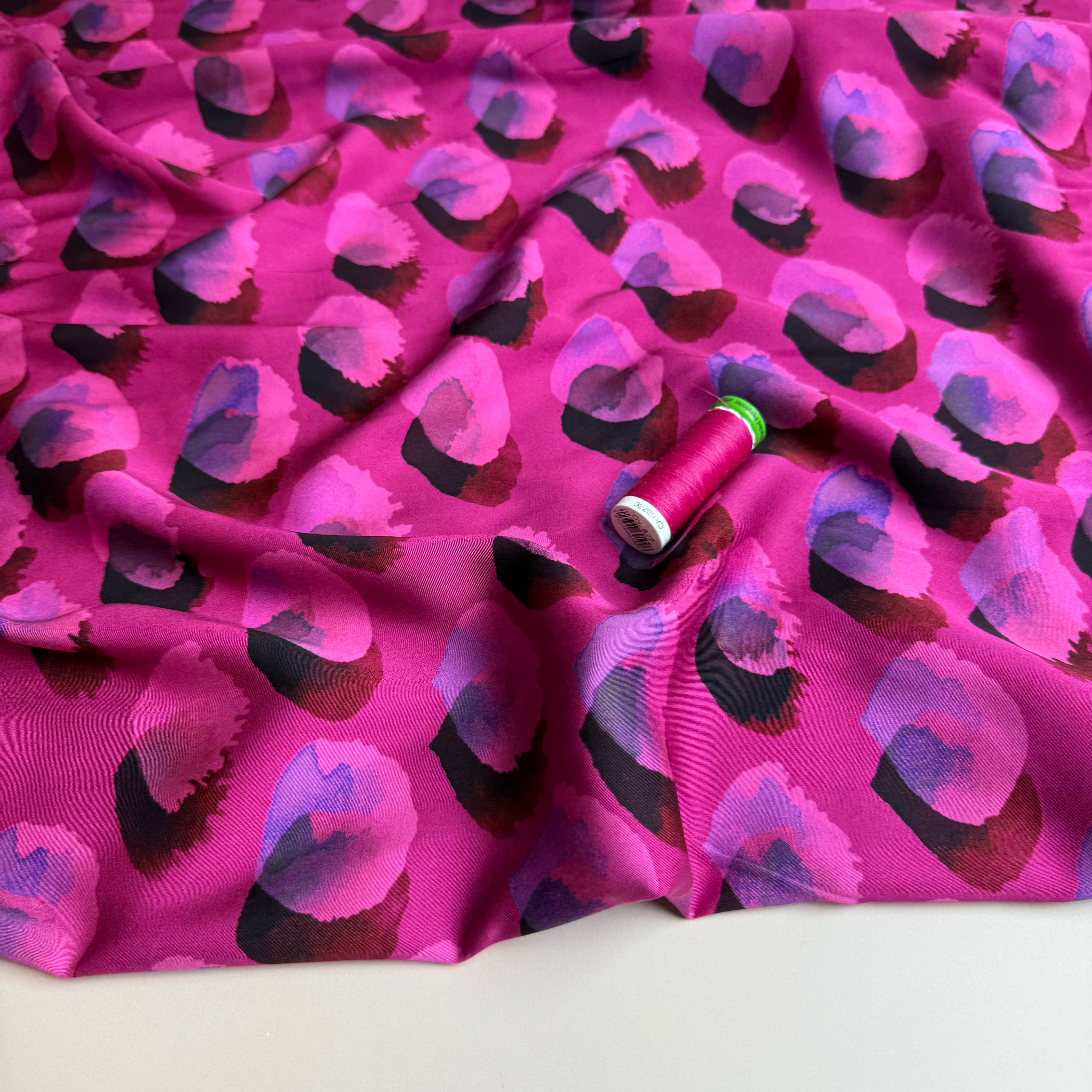 Water Marks Fuchsia Viscose Sateen Fabric