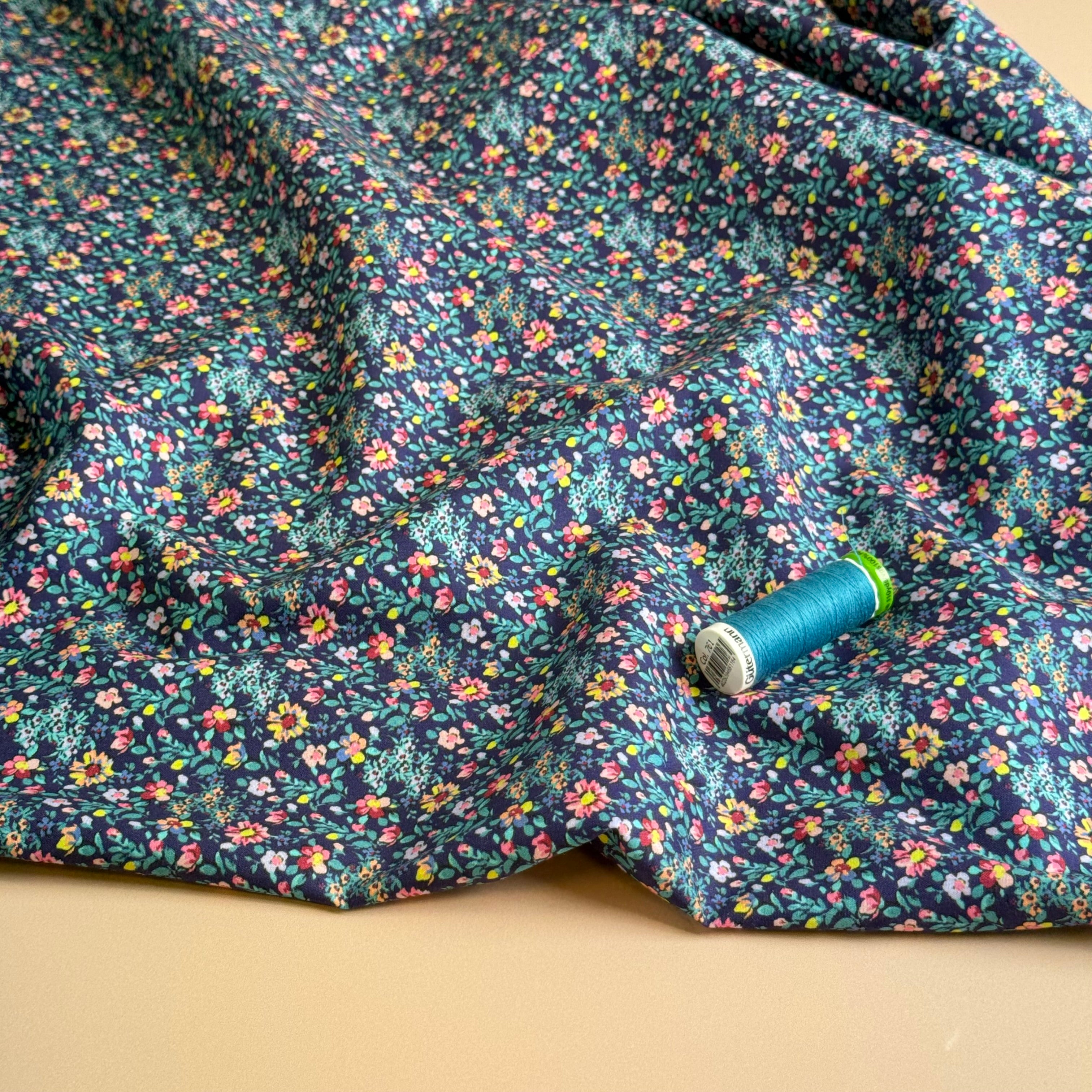 Ditsy Teal Flowers Fine Cotton Poplin Fabric