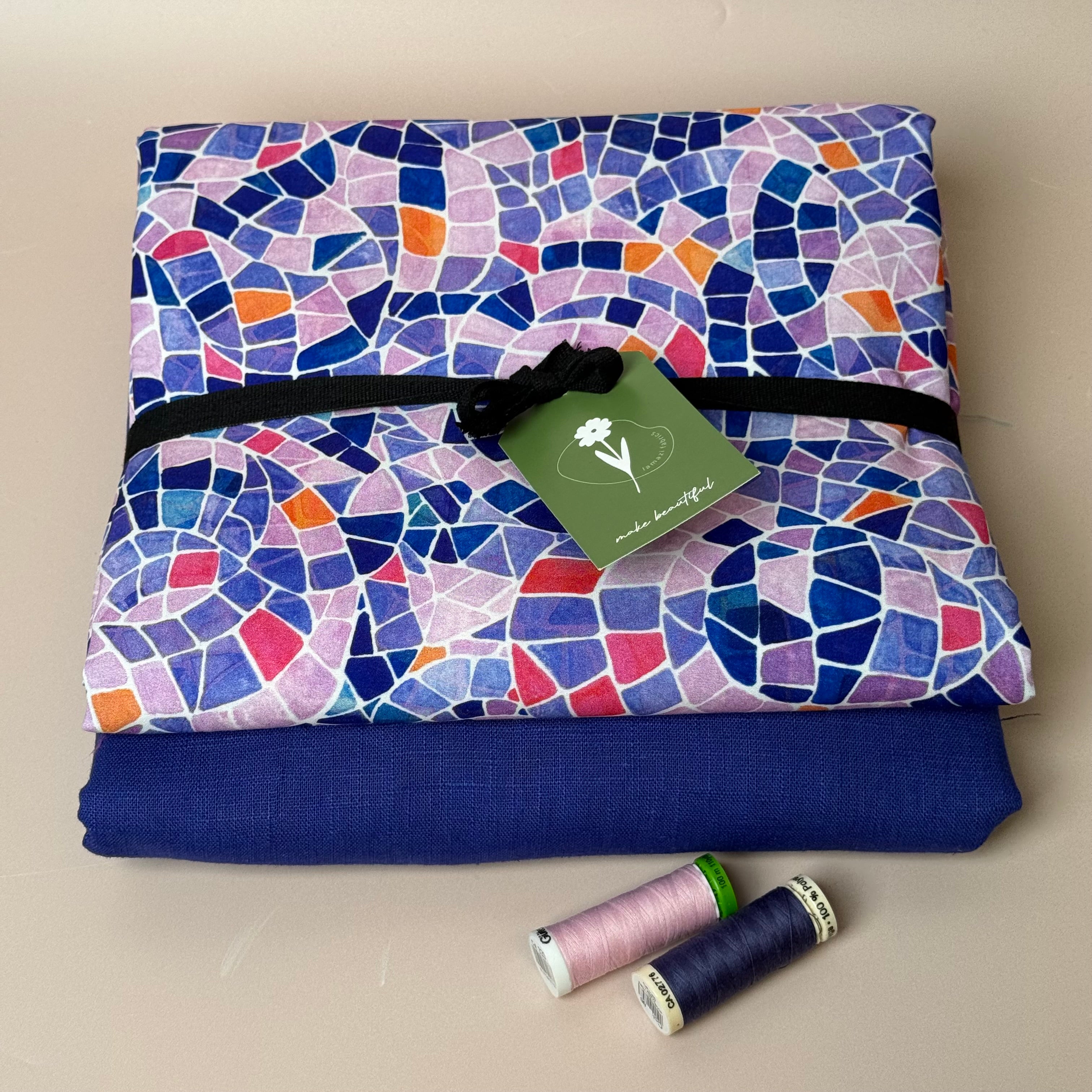 Make An Outfit Colour Bundle and Sewing Kit - Regalia Blouse in Lavender Mosaics and Spring Trousers in Lapis Linen