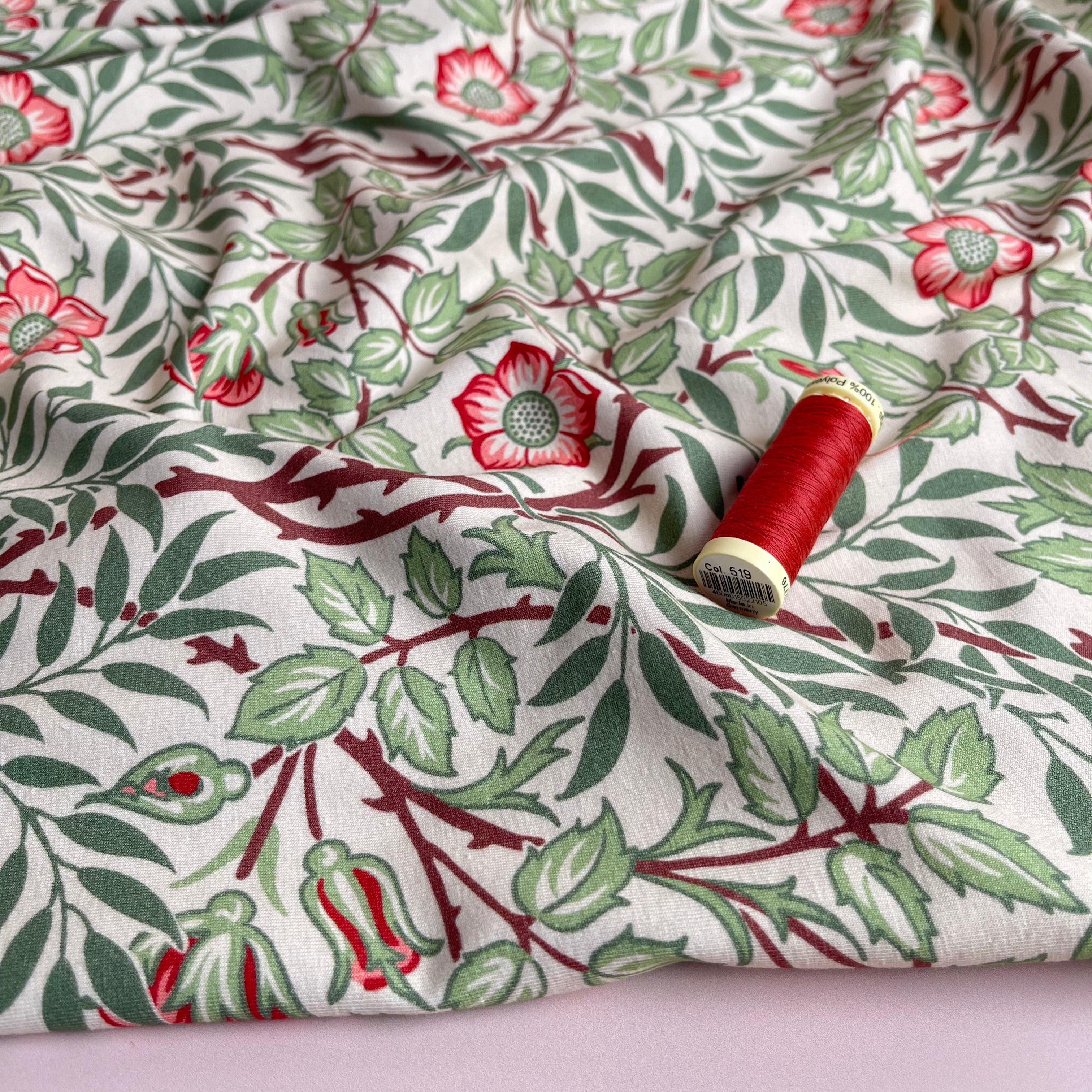 REMNANT 2.06 Metres - Danish Design - Morris Flowers Cotton Jersey Fabric