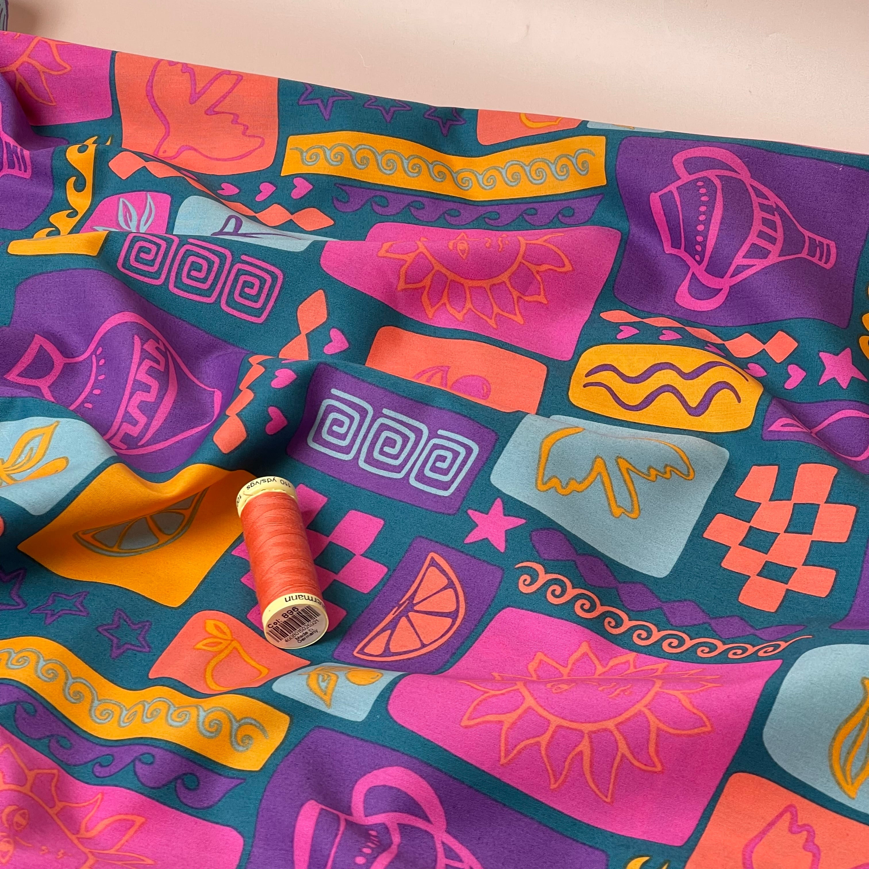 Funky Patchwork Postcard Fine Cotton Poplin Fabric