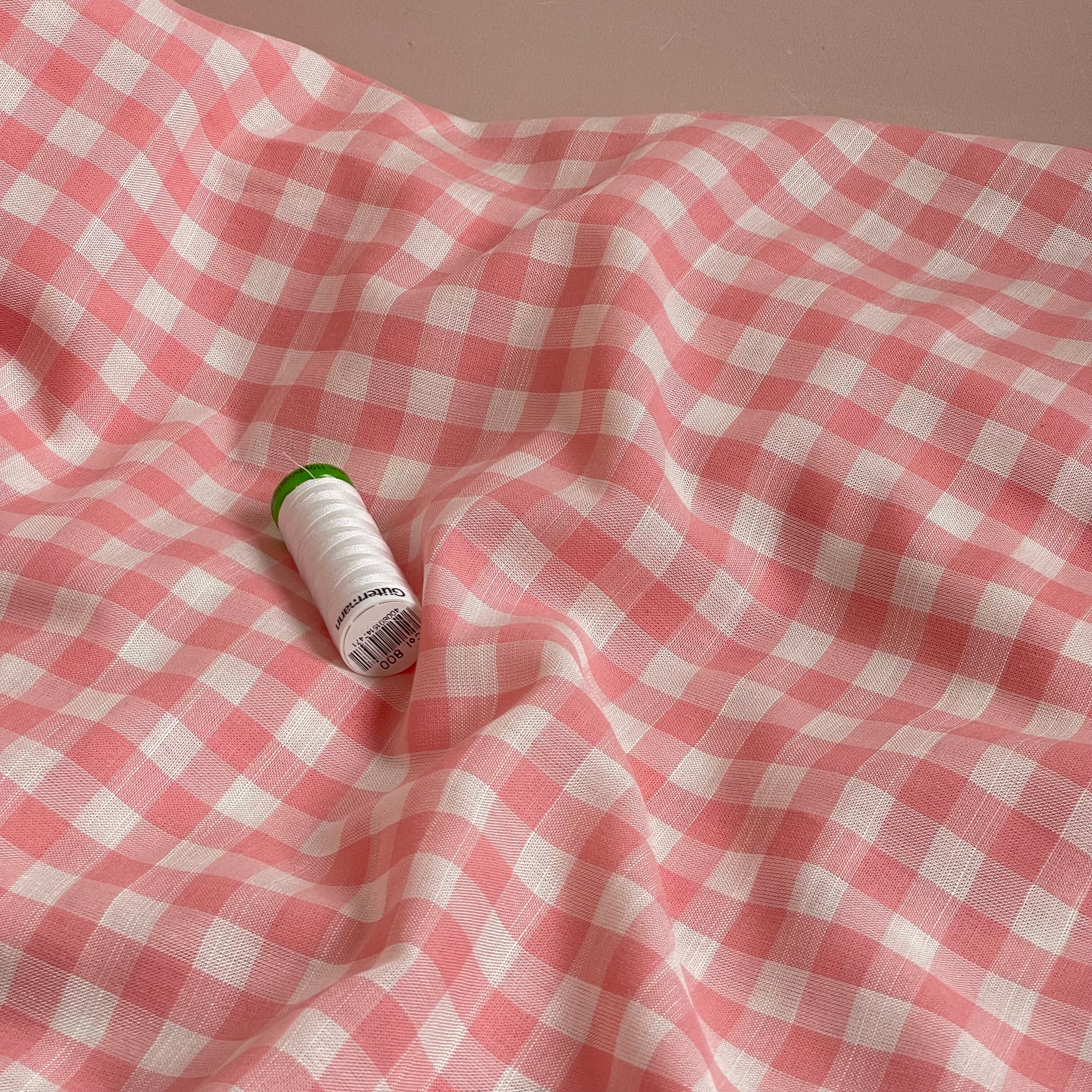 Ex-Designer Deadstock - Pink & White Gingham Viscose Fabric