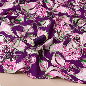 Danish Design - Painterly Flowers on Purple Cotton Jersey Fabric