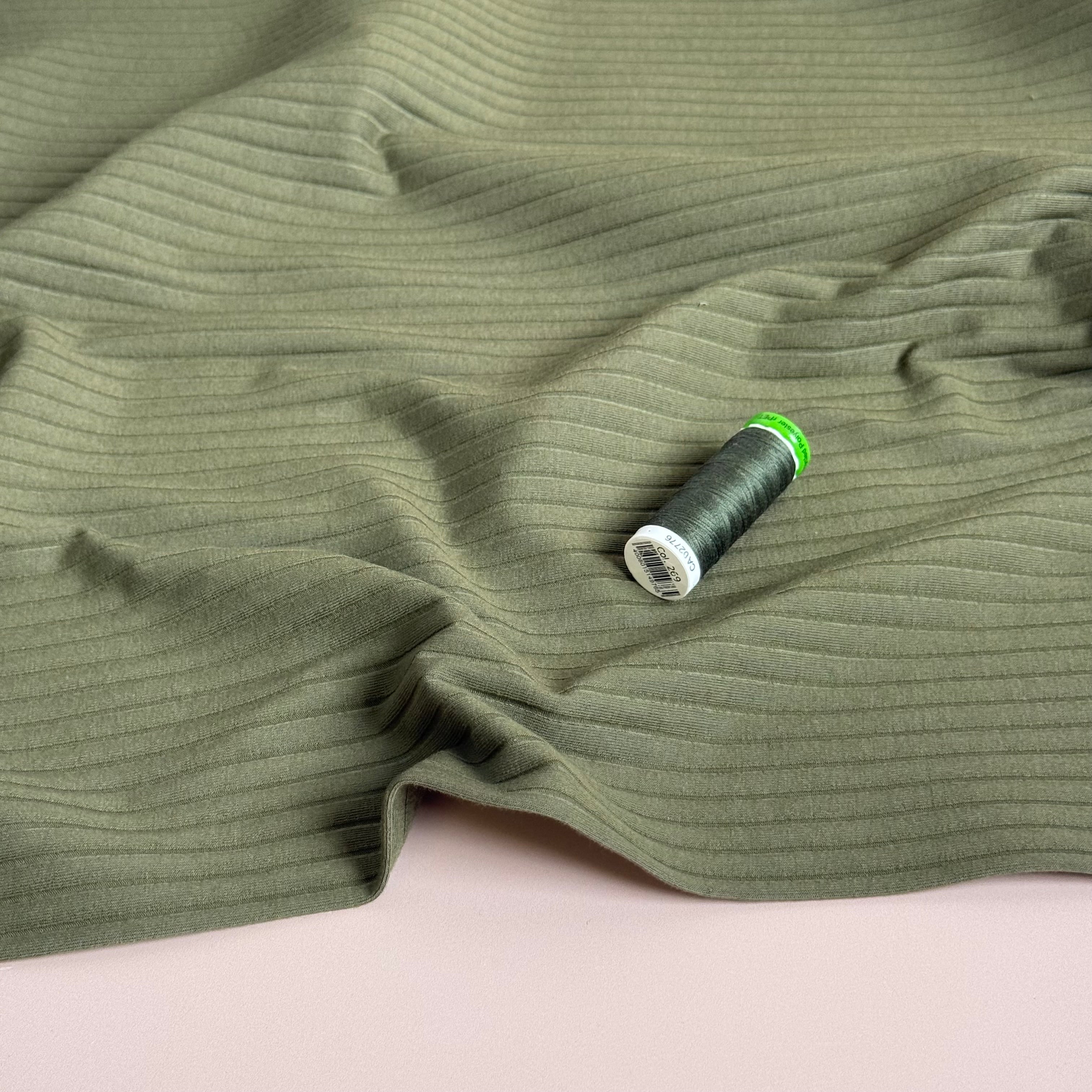 Olive Green Cotton Ribbed Jersey