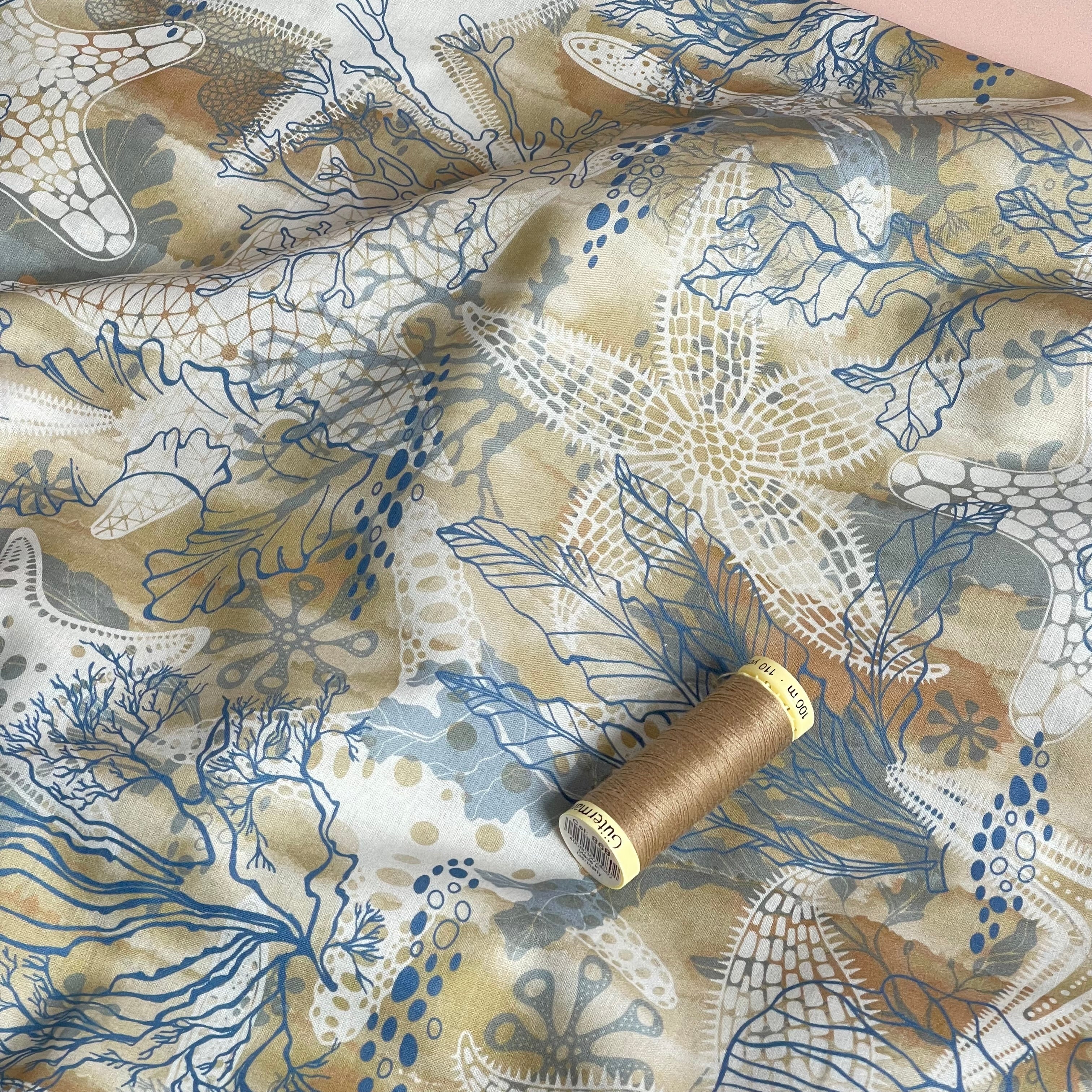 Ocean Life Neutral Cotton Voile Fabric