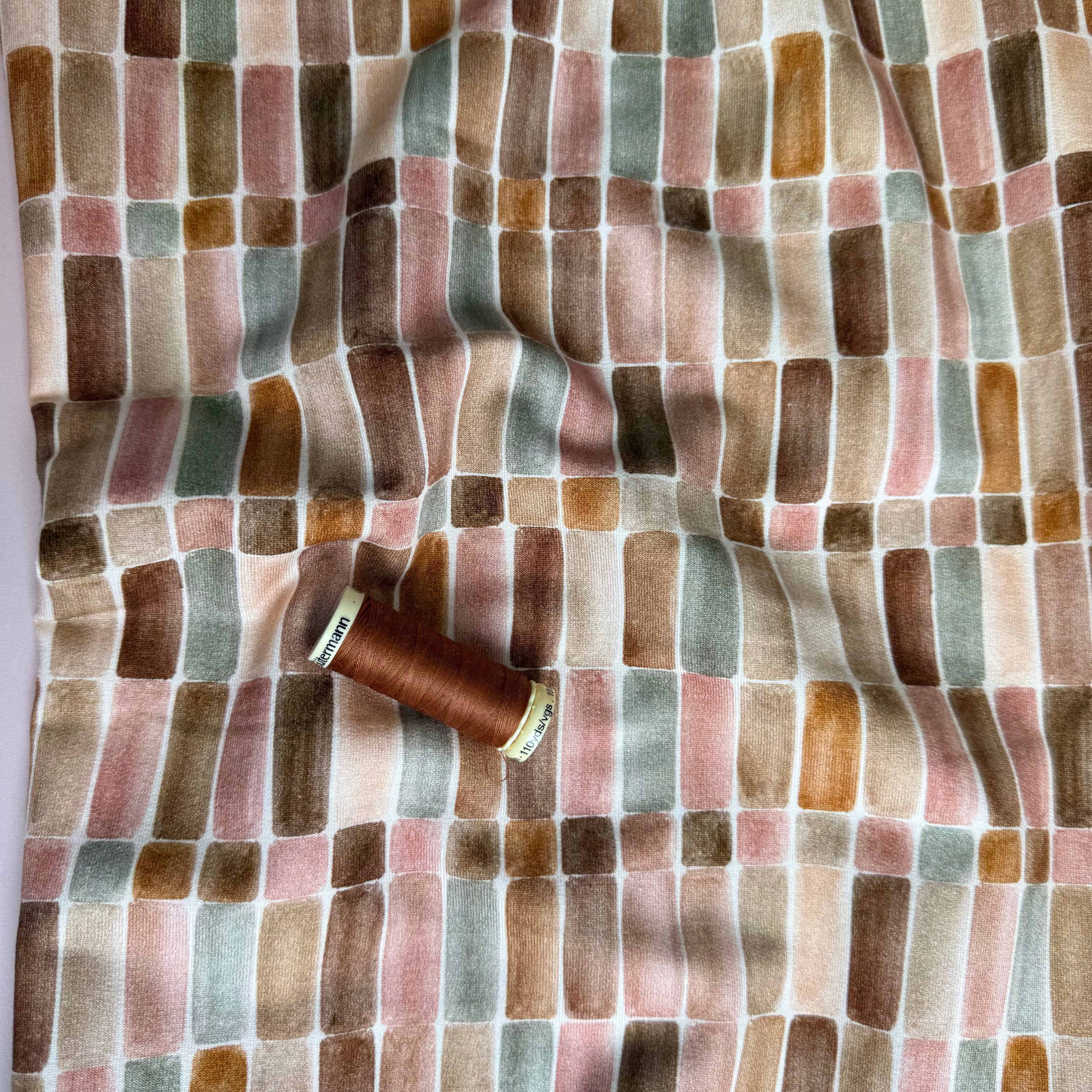 Brown Tiles Soft Cotton Sweat-shirting Fabric