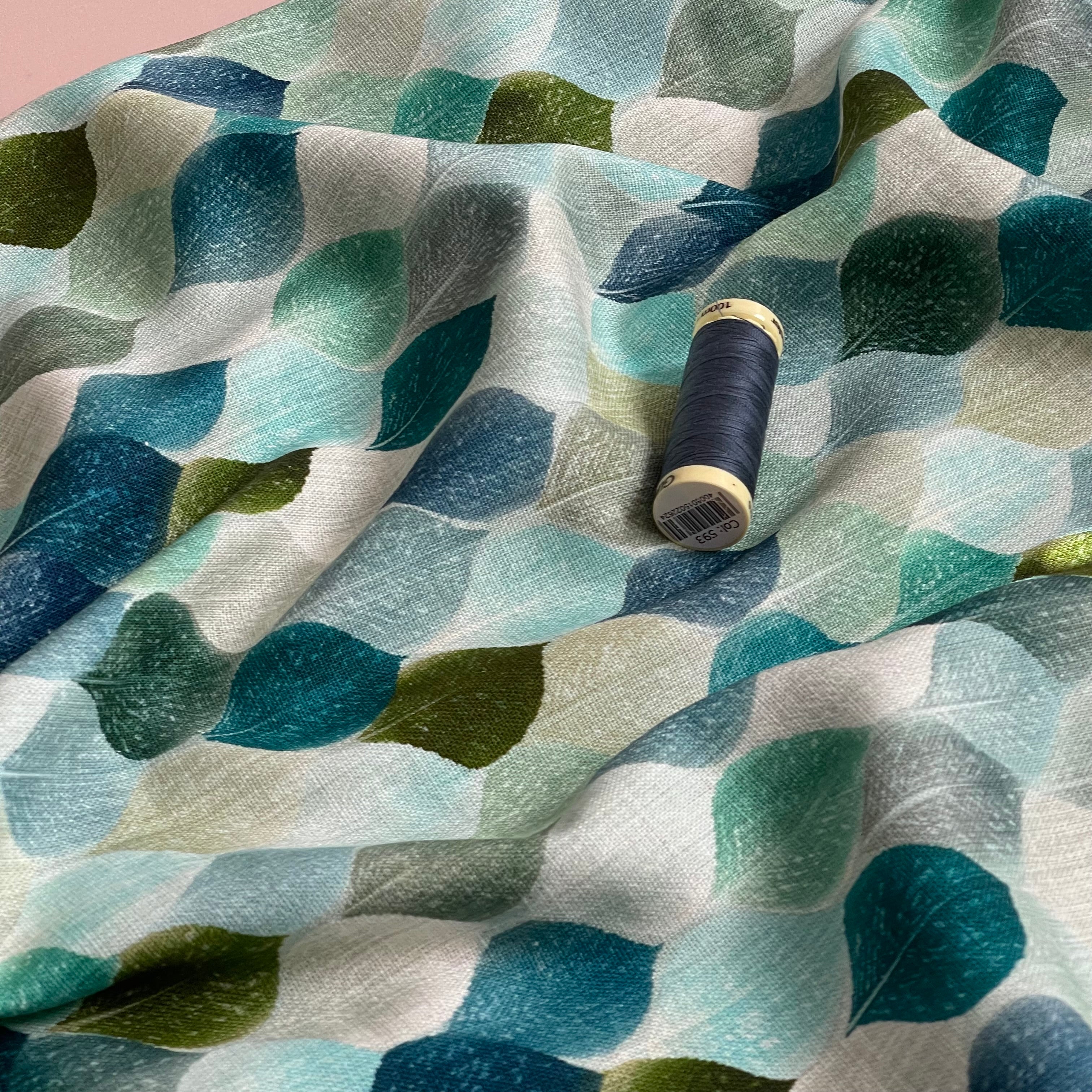 Green Leaves Viscose Linen Fabric