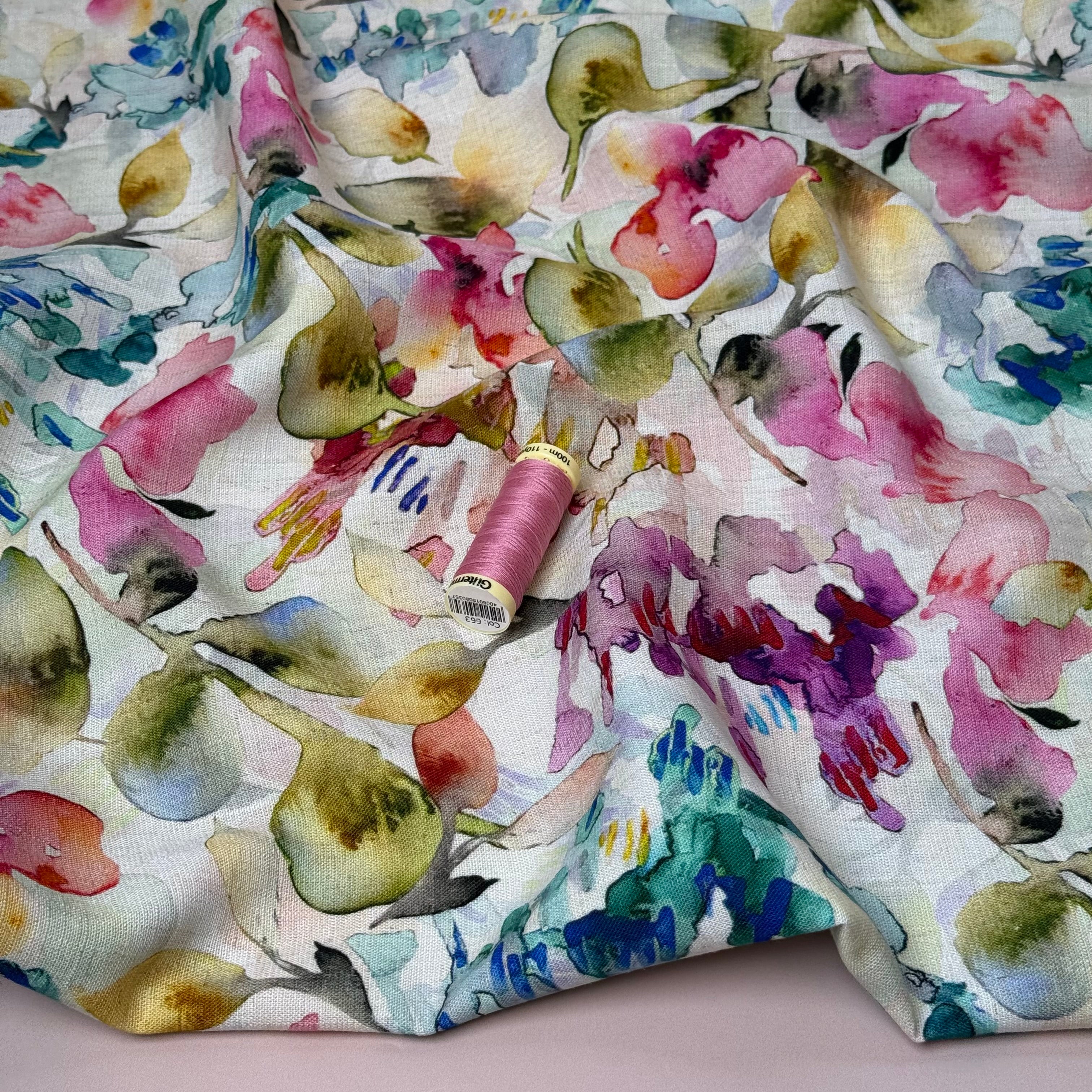 Watercolour Petals Viscose Linen Fabric