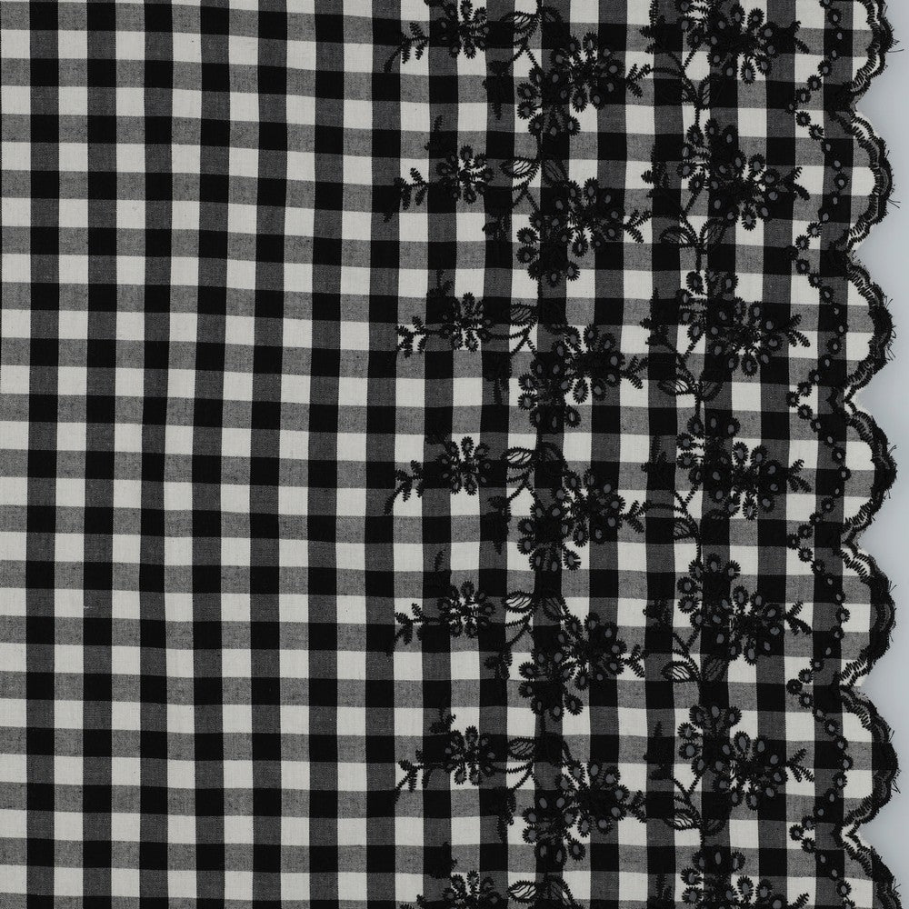 Scalloped Embroidered Gingham Cotton Fabric