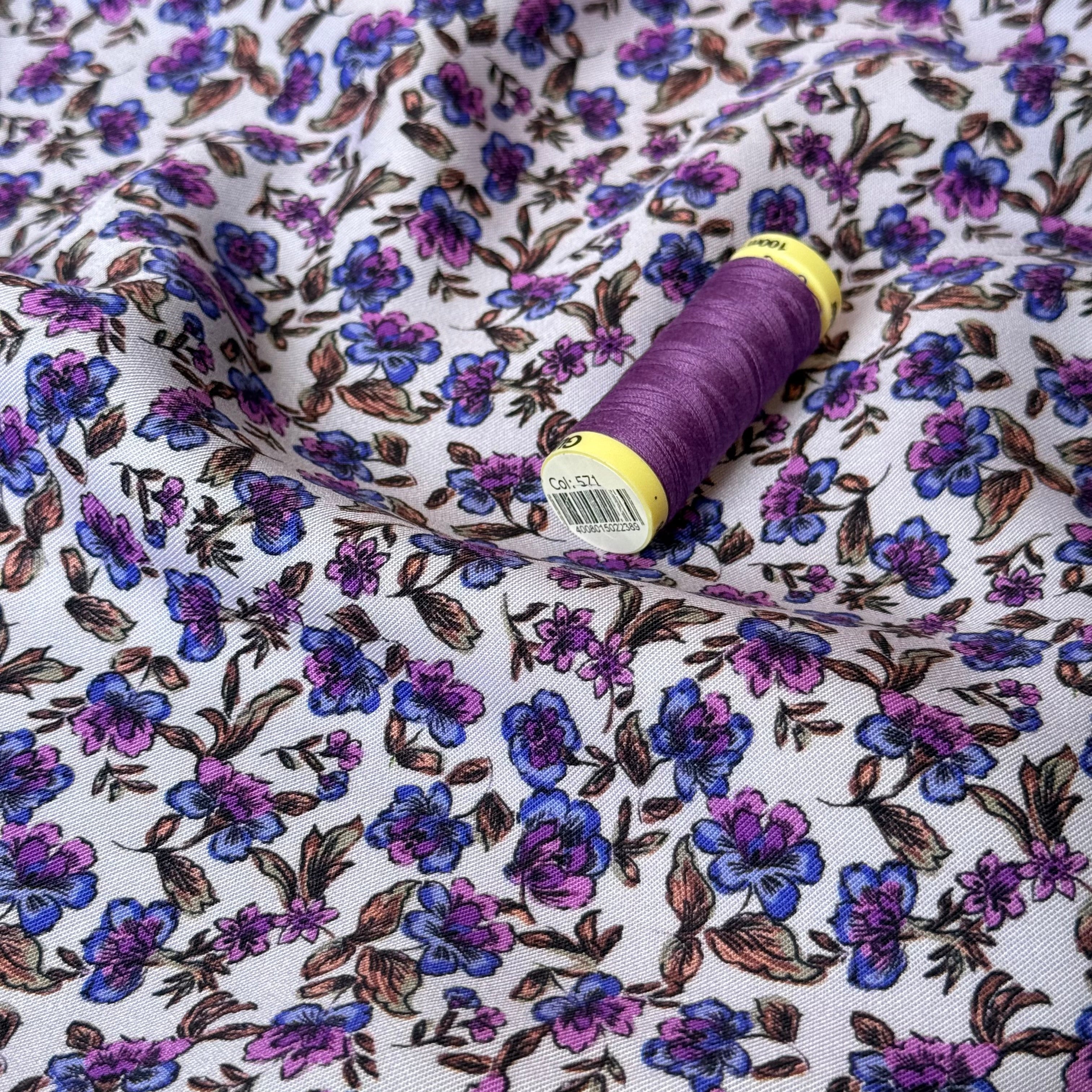 Floral Purple Carnations Viscose Twill Fabric