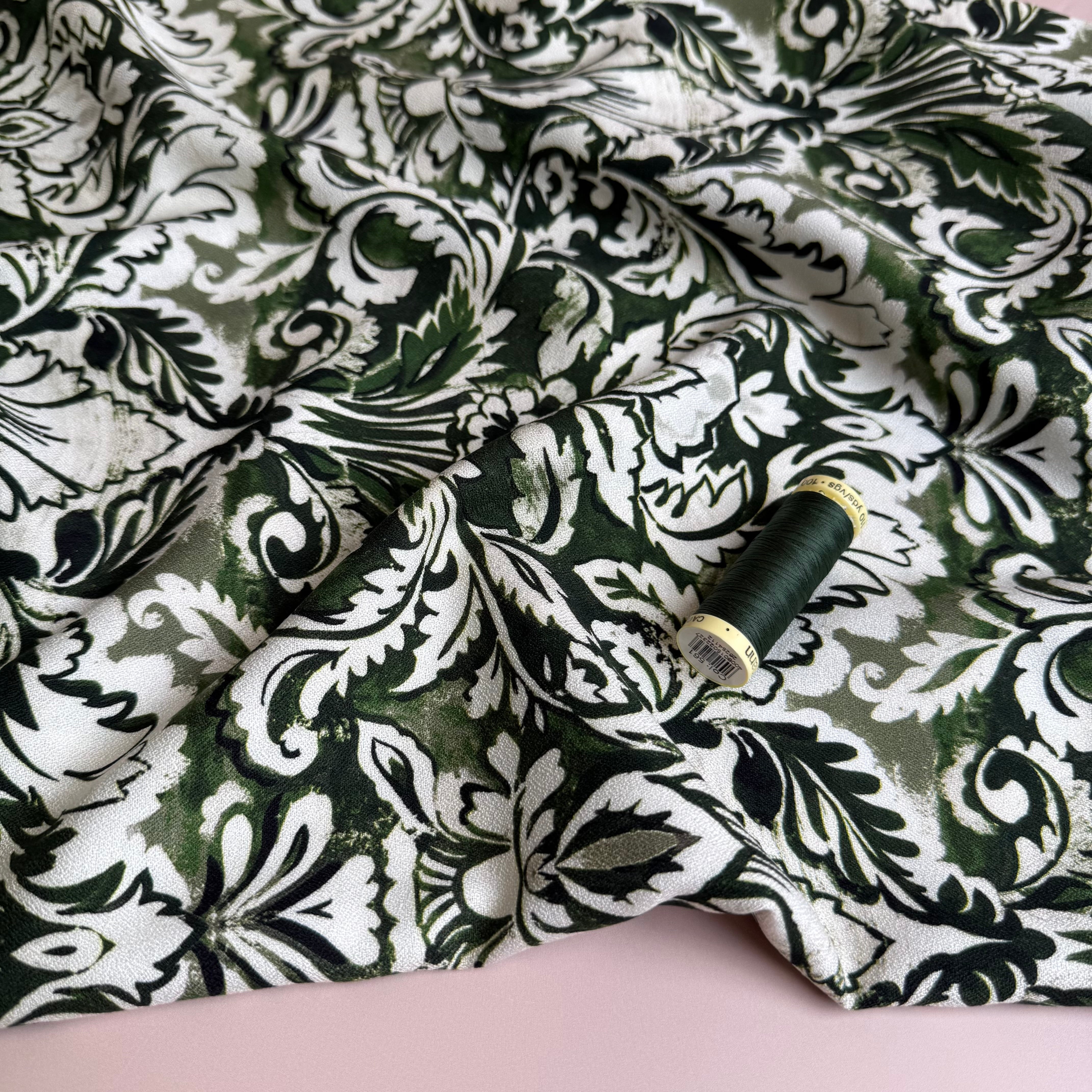 Olive Green Ornaments Soft Viscose Crepe