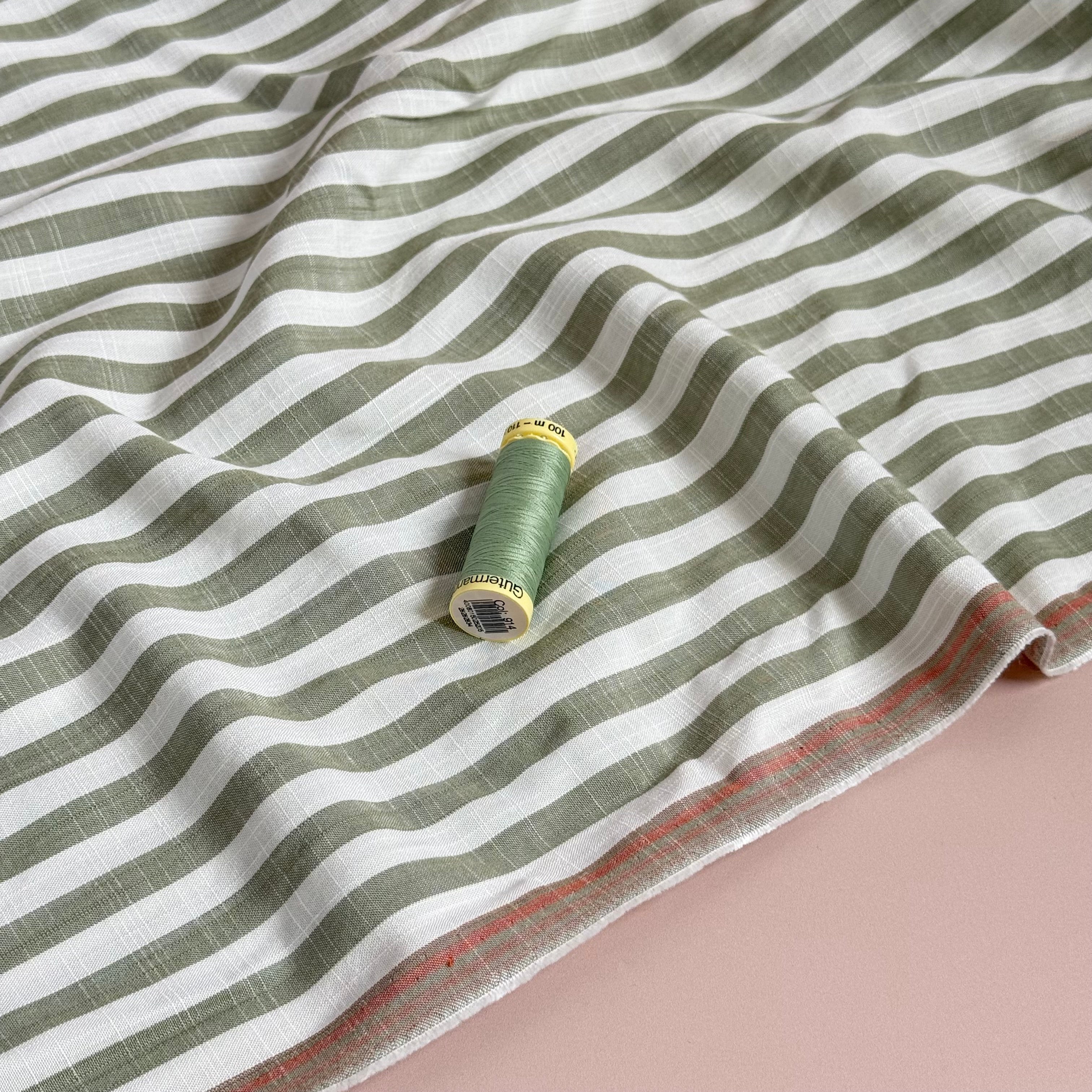 Yarn Dyed Stripe Viscose Fabric in Green