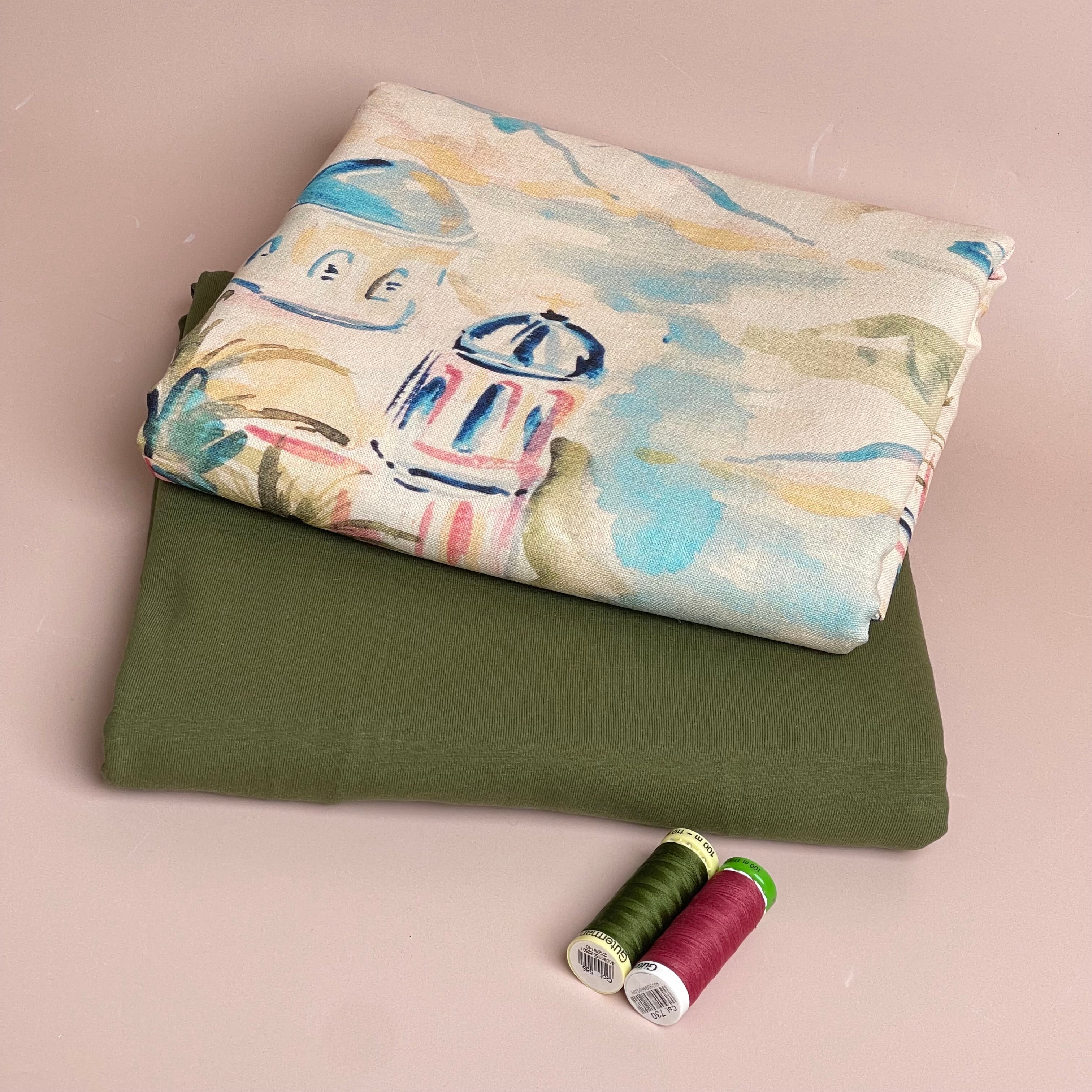 Make an Outfit Colour Bundle - Riviera Landscape Summer Viscose Linen & Khaki Cotton Jersey