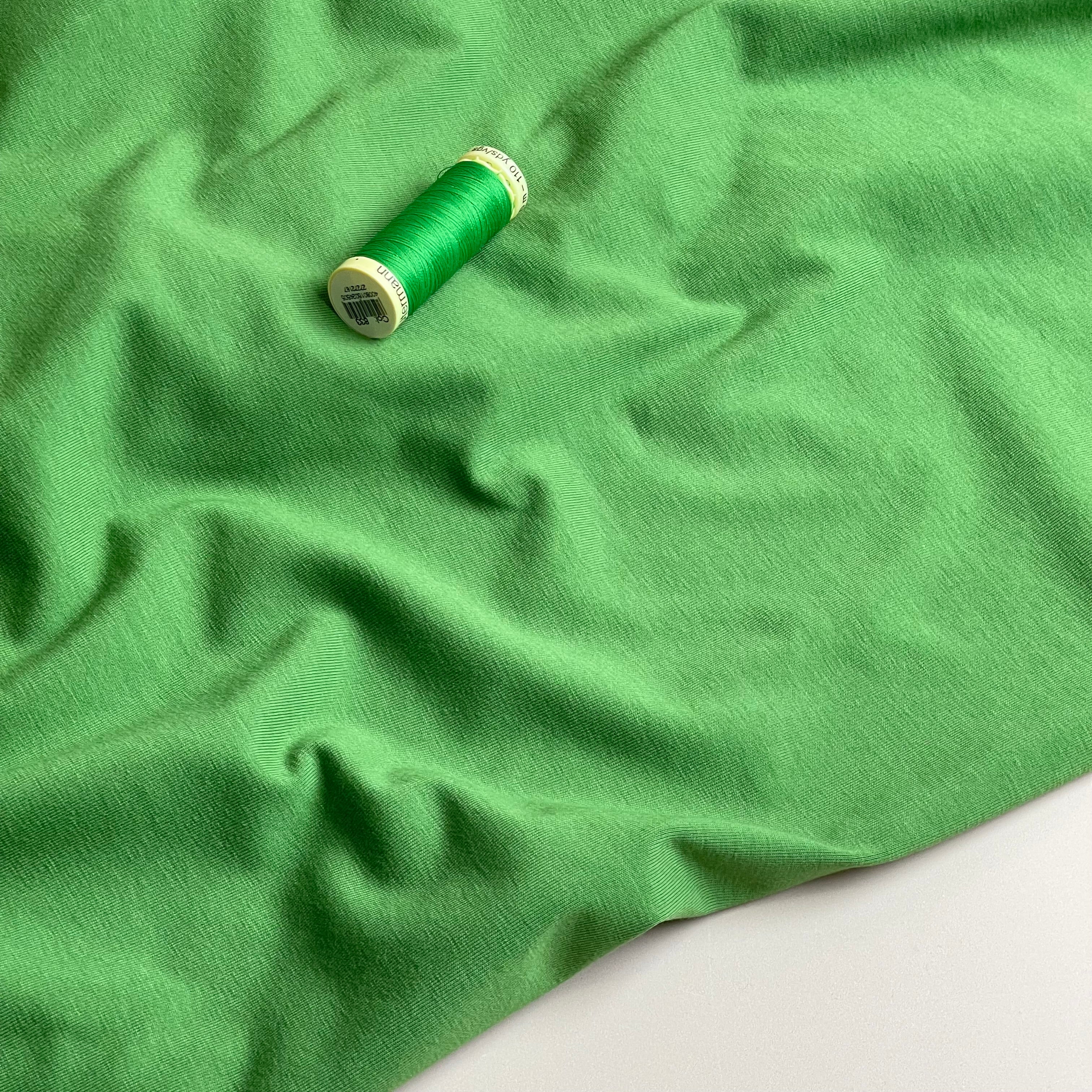 Essential Chic Grass Green Plain Cotton Jersey Fabric