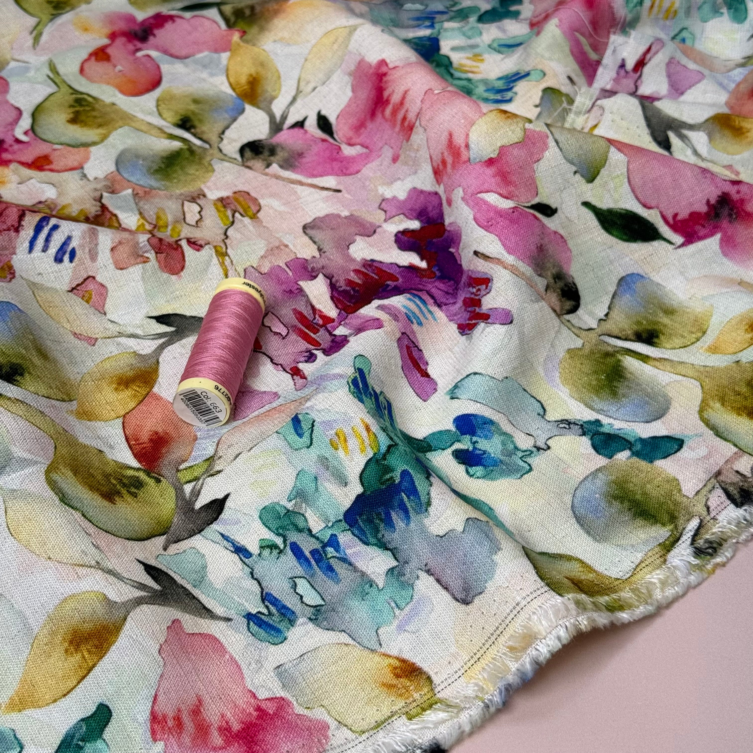 Watercolour Petals Viscose Linen Fabric