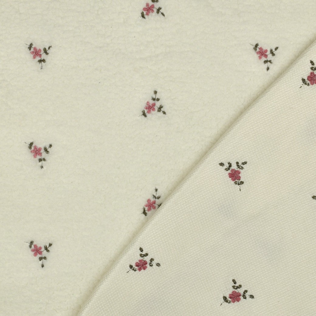 Teddy Fabric with Embroidered Flowers in Off-White