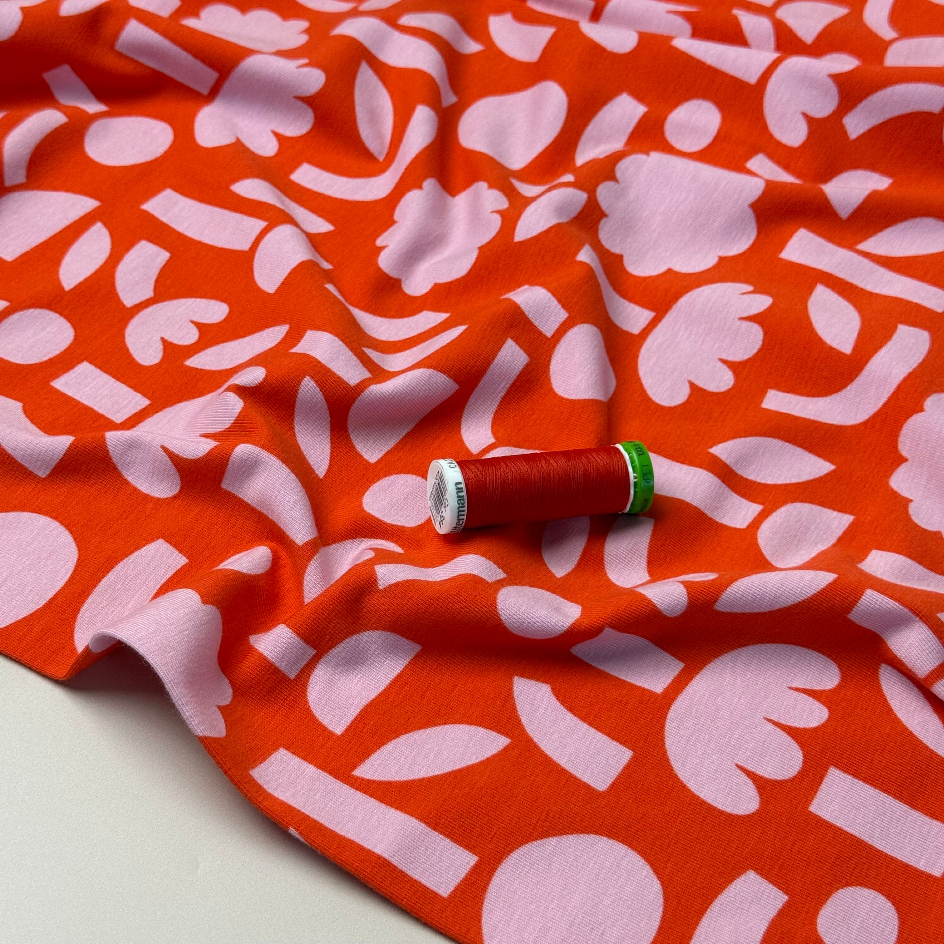 Abstract Shapes Orange GOTS Organic Cotton Jersey