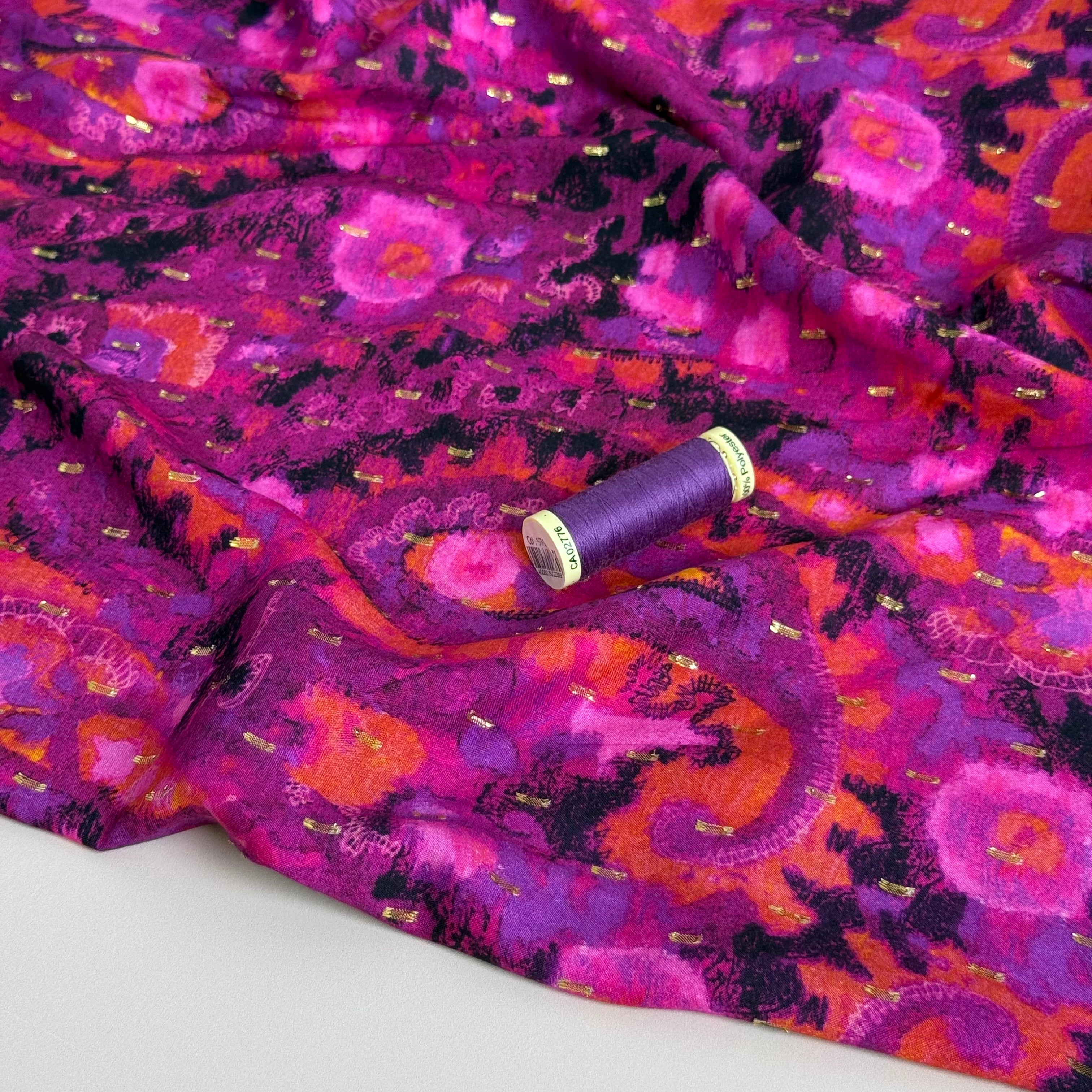 Magenta Paisley with Lurex Viscose Fabric