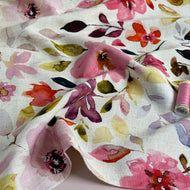 REMNANT 0.48 Metre - Watercolour Flowers Viscose Linen Fabric