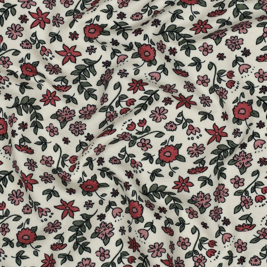 Flowers on Natural GOTS Organic Cotton Jersey