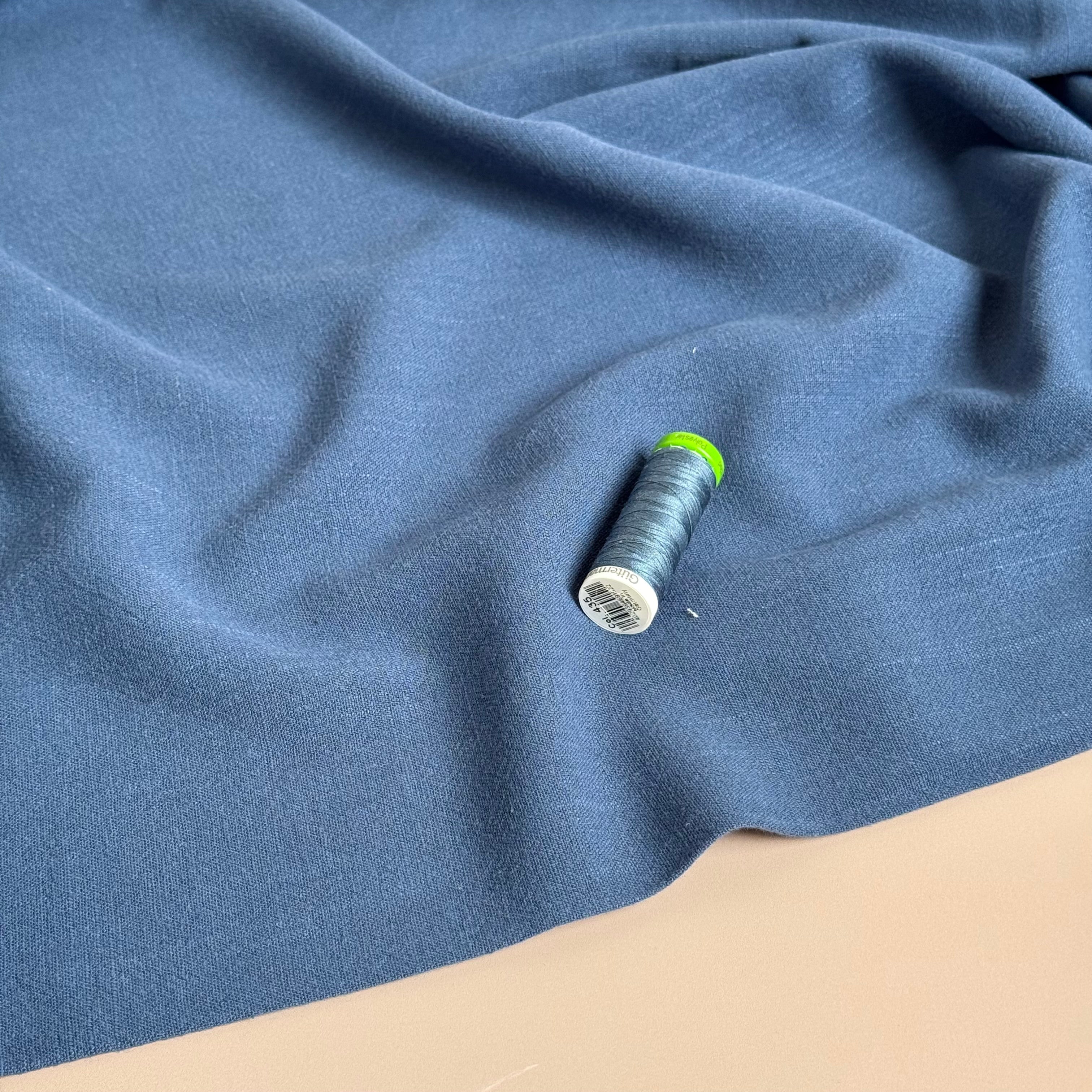 Flow Sailor Blue Viscose Linen Blend Dress Fabric