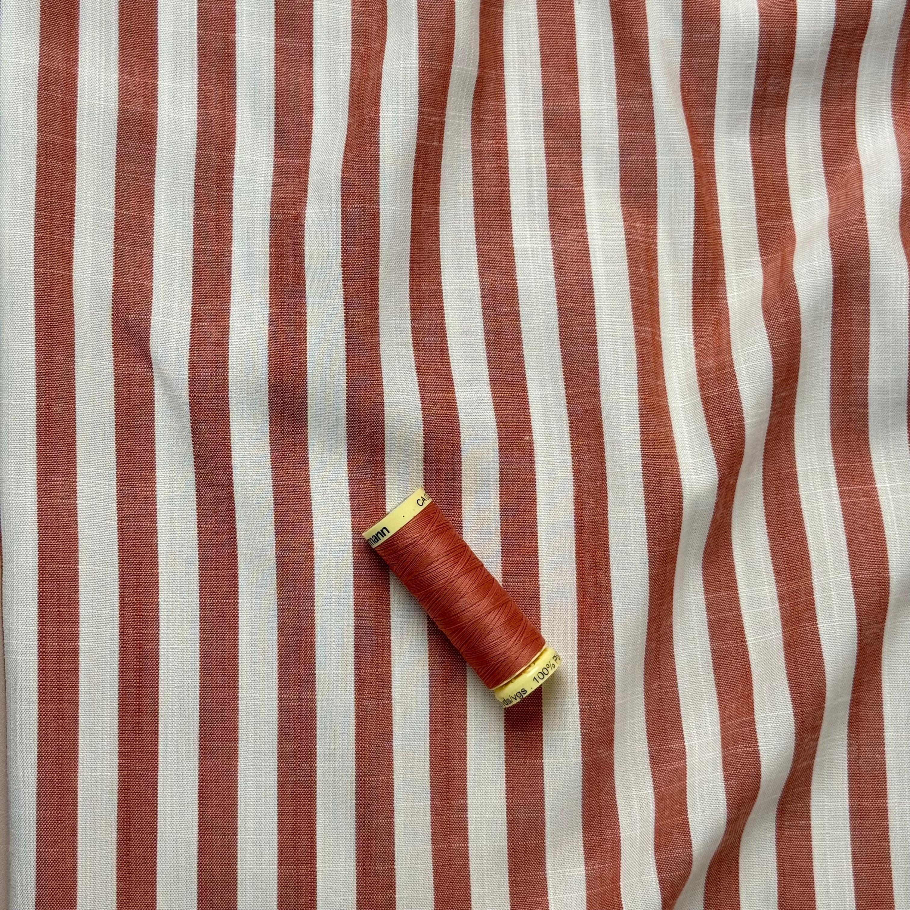 Yarn Dyed Stripe Viscose Fabric in Terracotta
