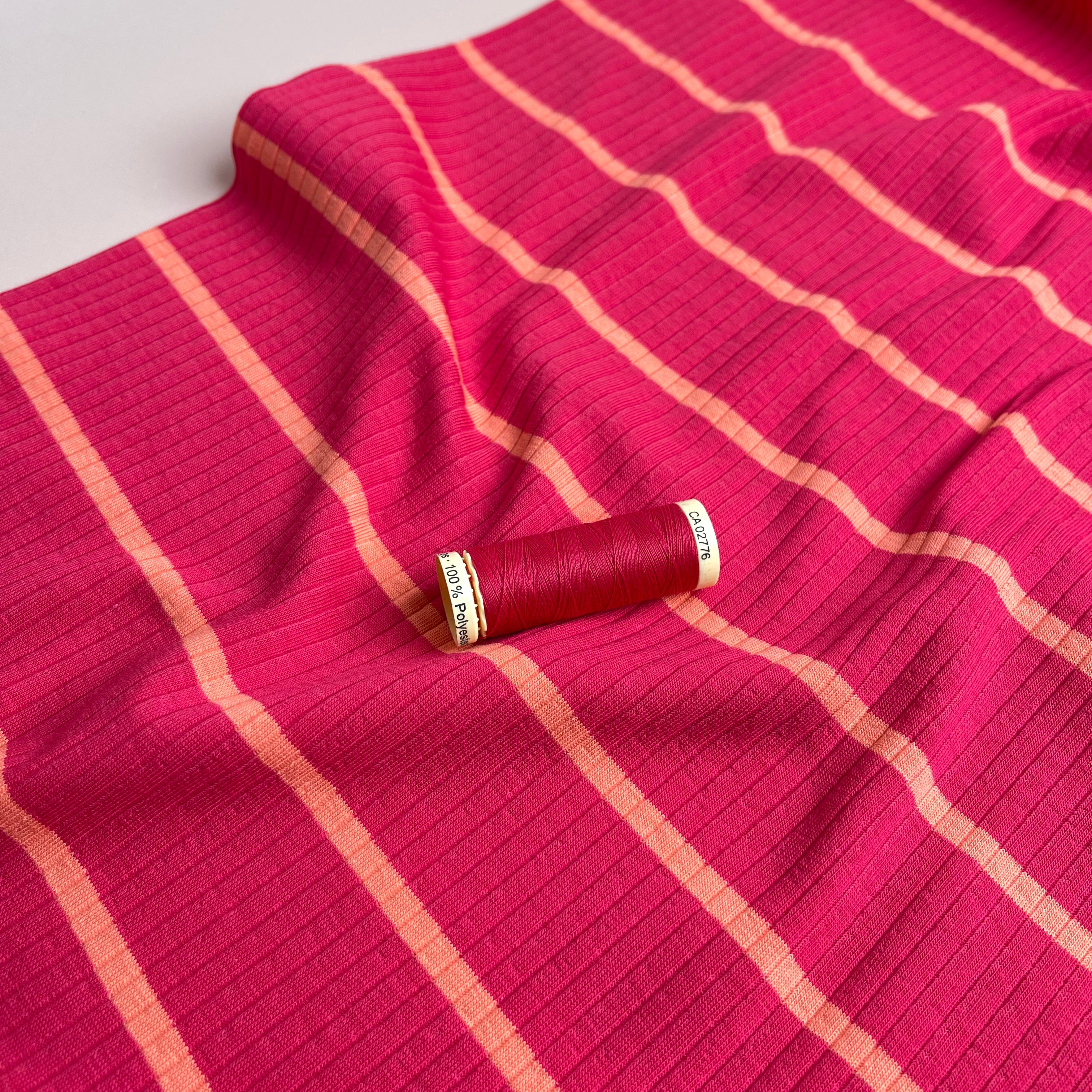 Yarn Dyed Striped Cotton Ribbed Jersey in Red & Coral