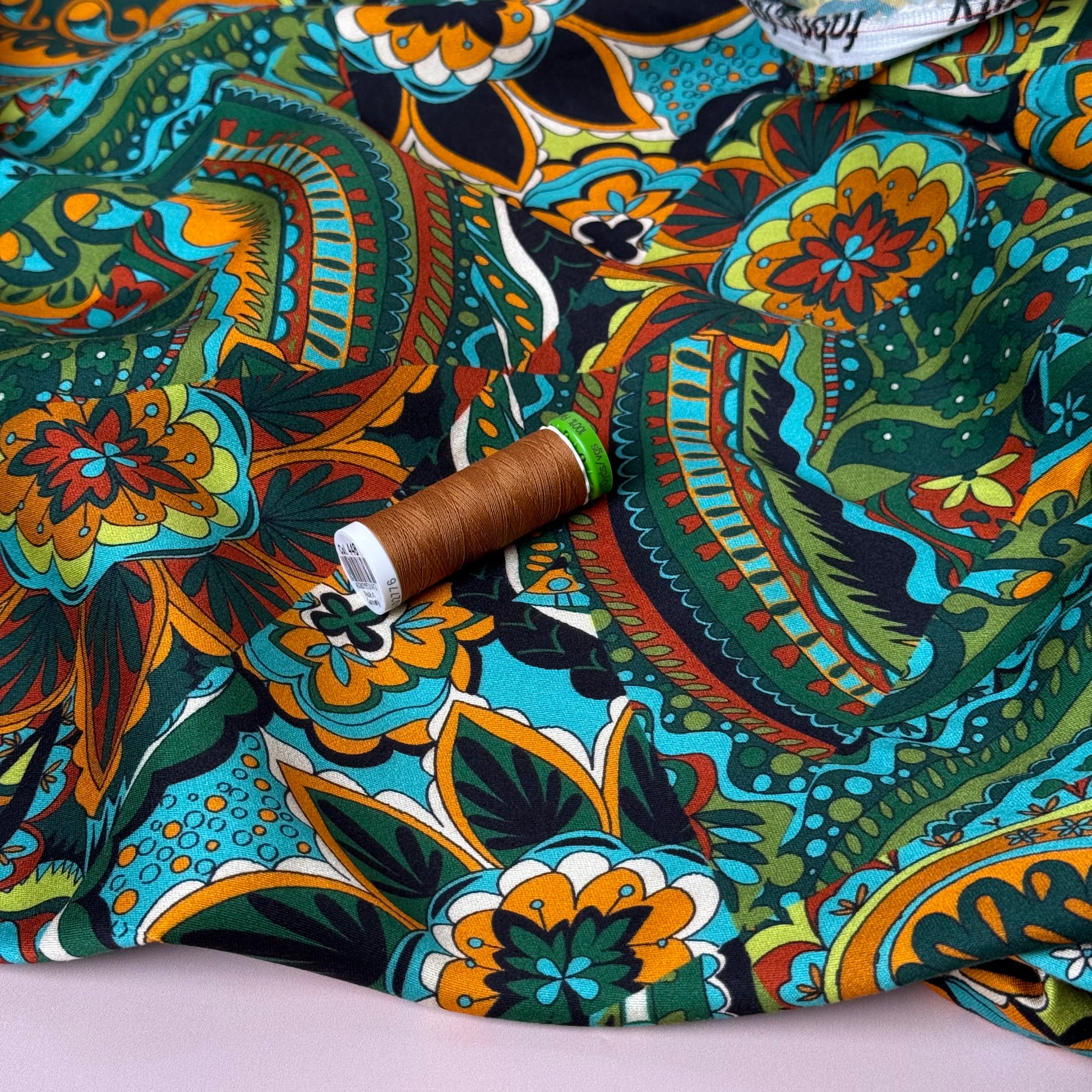 Magical Garden Forest Green Viscose Sateen Fabric